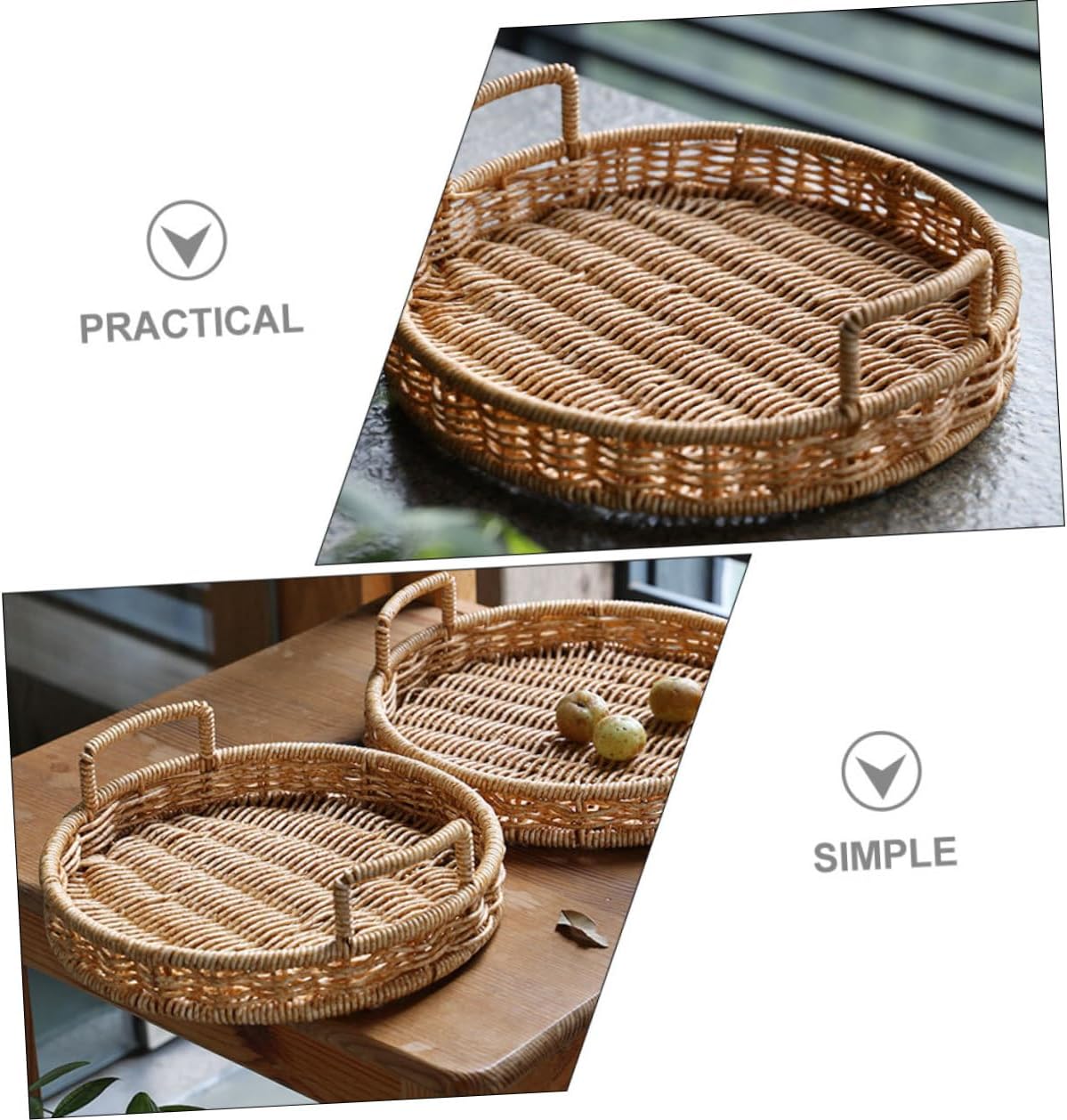 Woven Fruit Basket Plastic Xmas Tray for Home Desktop Storage