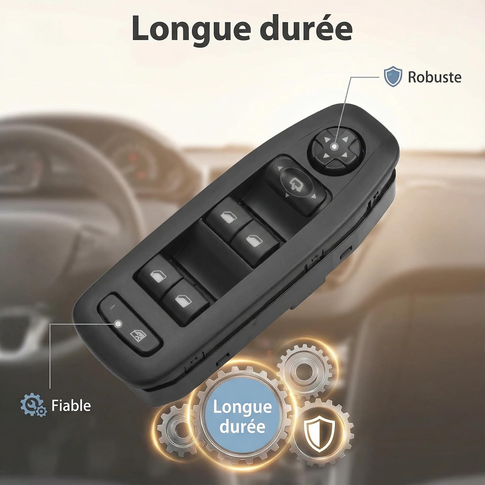 Compatible avec PEUGEOT 96749624ZD Interrupteur Leve Vitre Conducteur Avant - Pour 208(2013-2018),2008(2013-2018) - Remplace l'OEM 96749624ZD