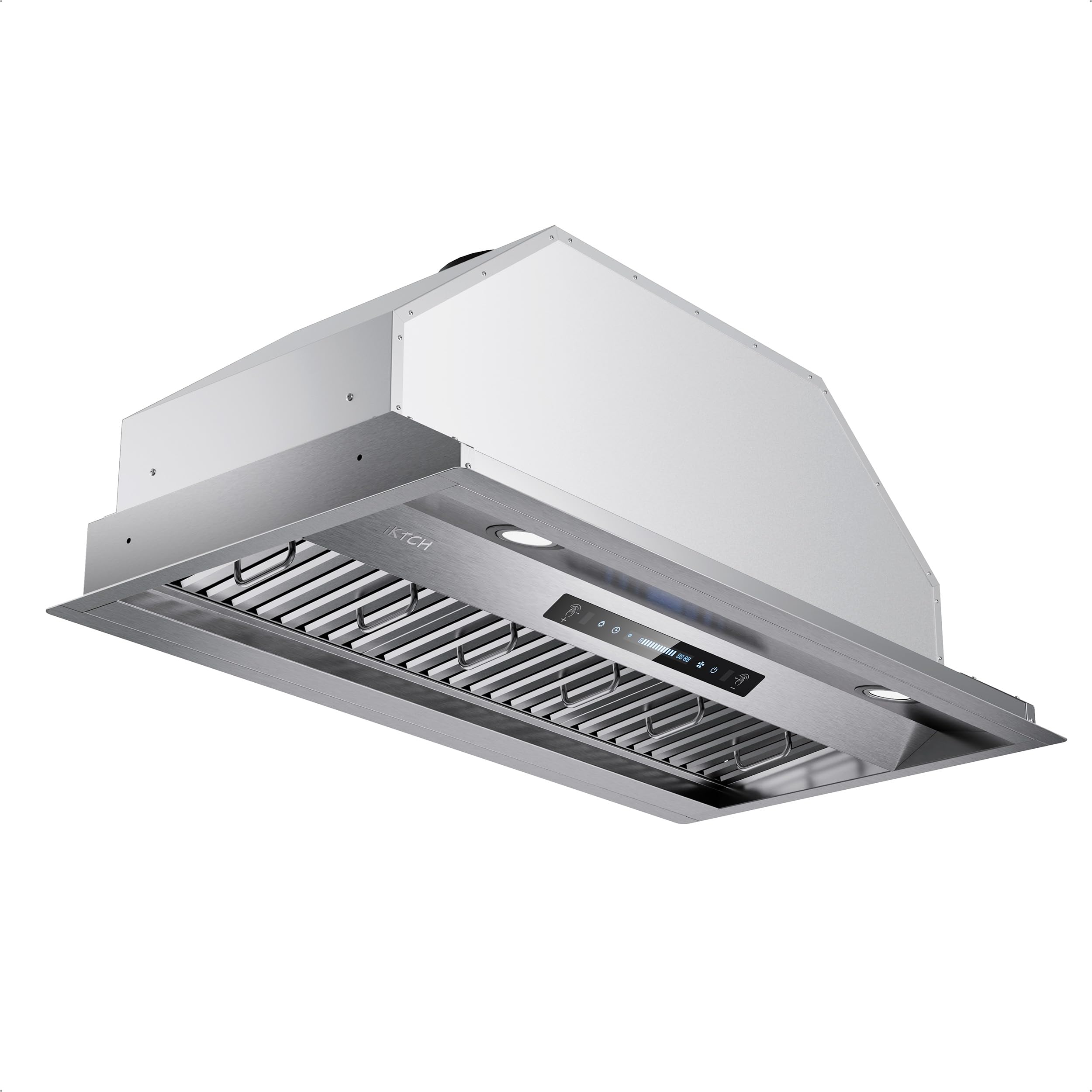IKTCH 42 inch Built-in/Insert Range Hood 900 CFM, Ducted/Ductless Convertible Duct, Stainless Steel Kitchen Vent Hood with 2 Pcs Adjustable Lights and 3 Pcs Baffle Filters with Handlebar