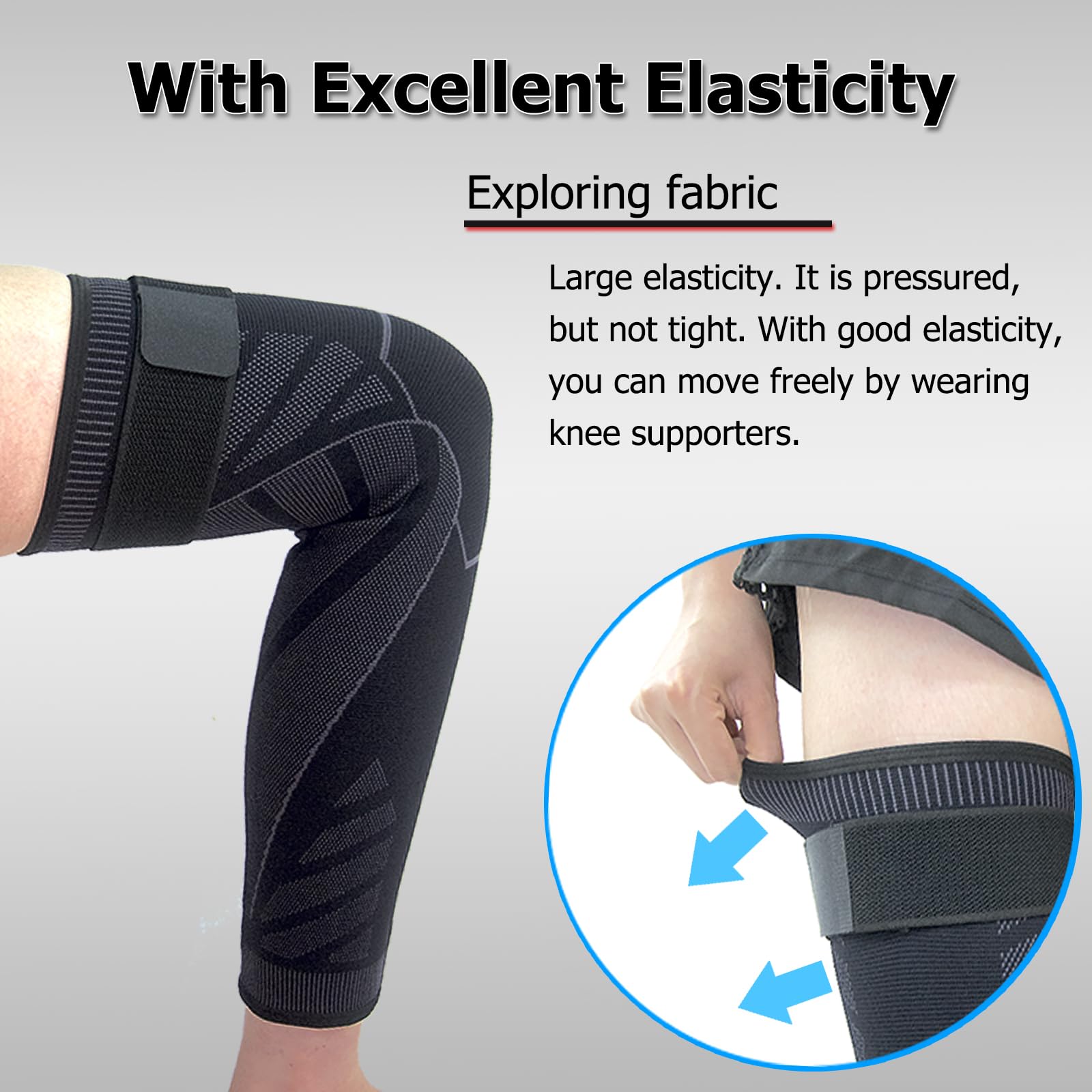 Kniebandage Lang 2 Stück für Männer & Damen Kompressions Kniebandage Verstellbar Atmungsaktiv Rutschfest Elastisch für Sport K50B (Schwarz, XL)