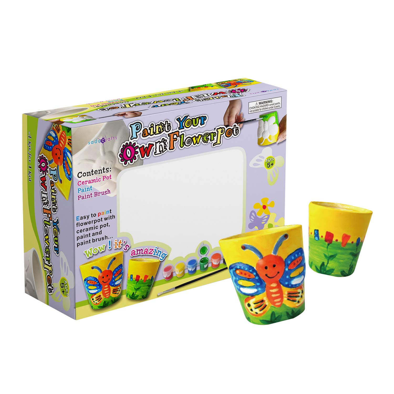 SadoCrafts Flower Pots Painting Kit - Fun, Interactive, Educational and DIY Ceramic Pot Painting for Gardening and Decoration for Kids Ages 5+