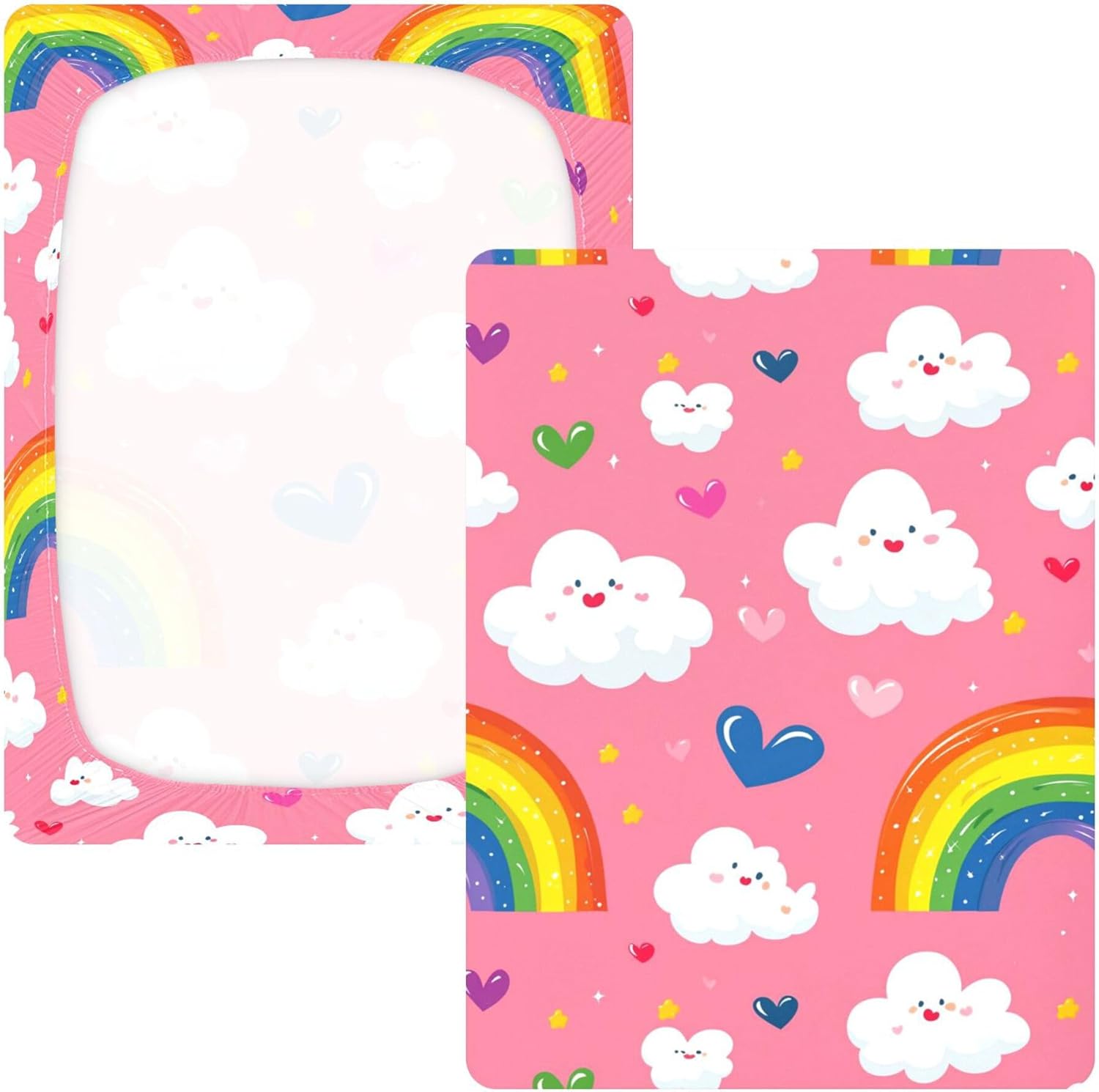 Cute Rainbows Cloud Crib Sheets Soft Breathable Fitted Cotton Baby Crib Sheets Mattress Cover for Girl Boy, 52" x 28" x 9"