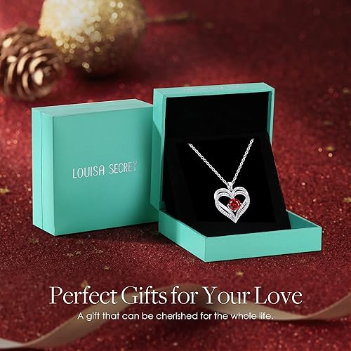 Miniatura 5 de LOUISA SECRET Heart Birthstone Necklaces for Women, 925 Sterling Silver Women Pendant Necklace, Birthday Anniversary Valentine's Day Jewelry Gift