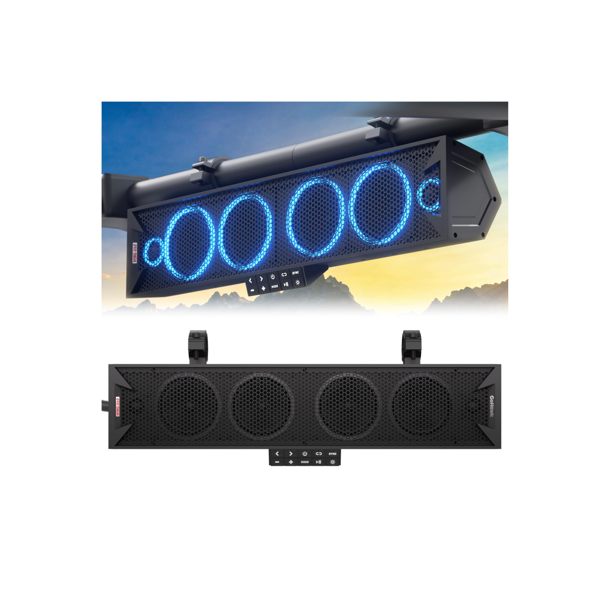 GoHawk 25 Inch UTV Sound Bar, 6-Speaker Bluetooth ATV Sound Bar with RGB Lights, IP66 Waterproof SXS & Golf Cart Sound bar Compatible with Polaris RZR Can-Am w/FM Radio, Fits 1.5"–2.25" Roll Cages-image-46