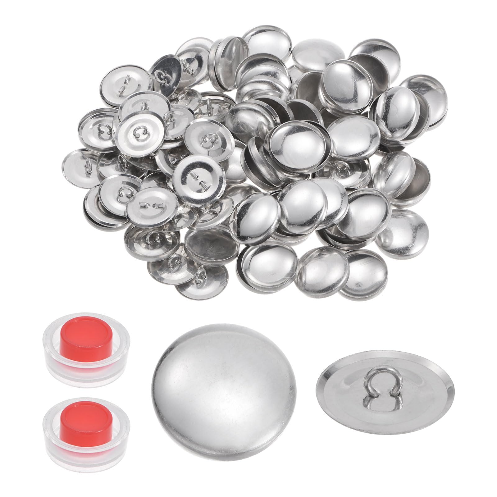 HARFINGTON Kit de 100 botones de cubierta automática de 36 L, 0.9 pulgadas, 23 mm con parte trasera de alambre, botones de aluminio para cubrir botones de tela, kit de botones cubiertos con 2