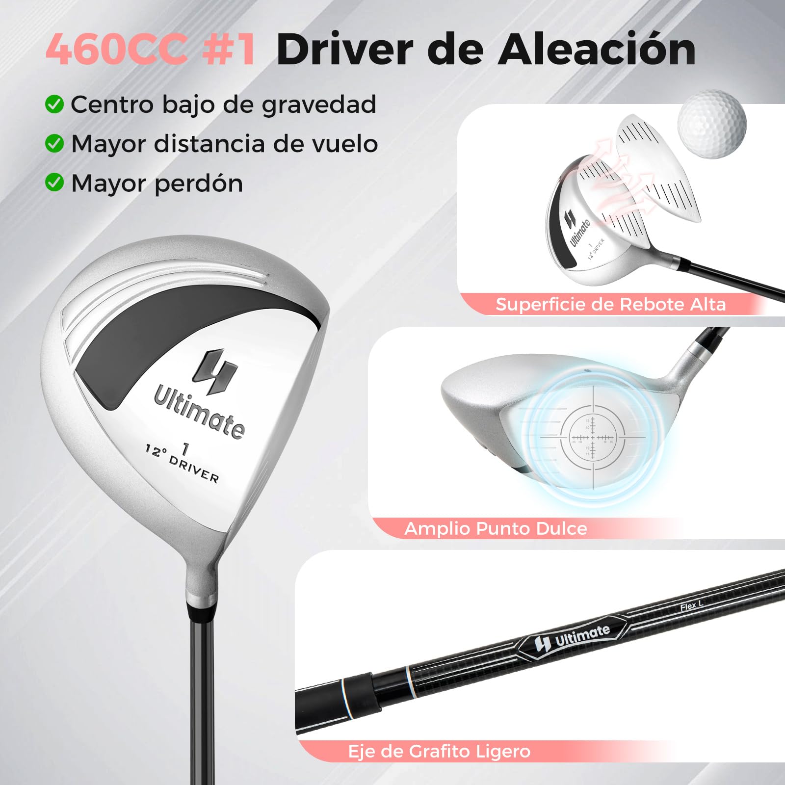 GYMAX Juego Completo de Golf para Mujer, Set Completo para Principiantes con 460CC #1 Driver, #3 Fairway, #4 Hybrid, #6, #7, #8, #9 & #P Hierros y Putter