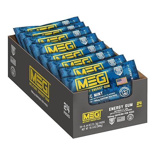 MEG (goma de mascar de energía militar) - Arctic Mint | Mejora tu rendimiento físico con 100 mg de cafeína por pieza, máximo impulso de energía para