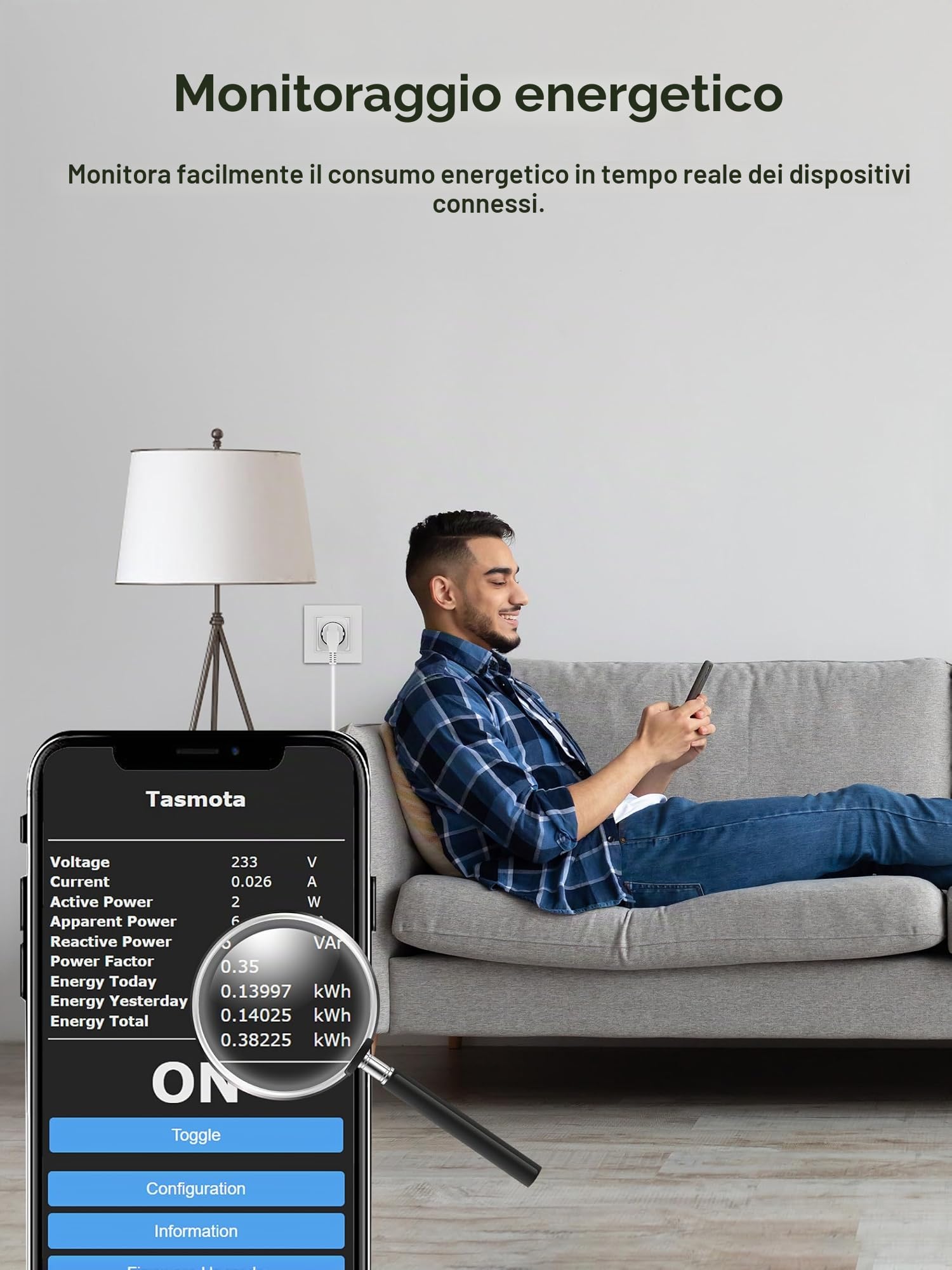 EIGHTREE Presa Smart Tasmota, Monitoraggio Energia, WiFi Intelligente Smart Plug, Compatibile con Alexa e Google Home, home asistant, MQTT, Domoticz, OpenHAB, ioBroker, 16A, solo WLAN a 2,4 GHz, 4pcs