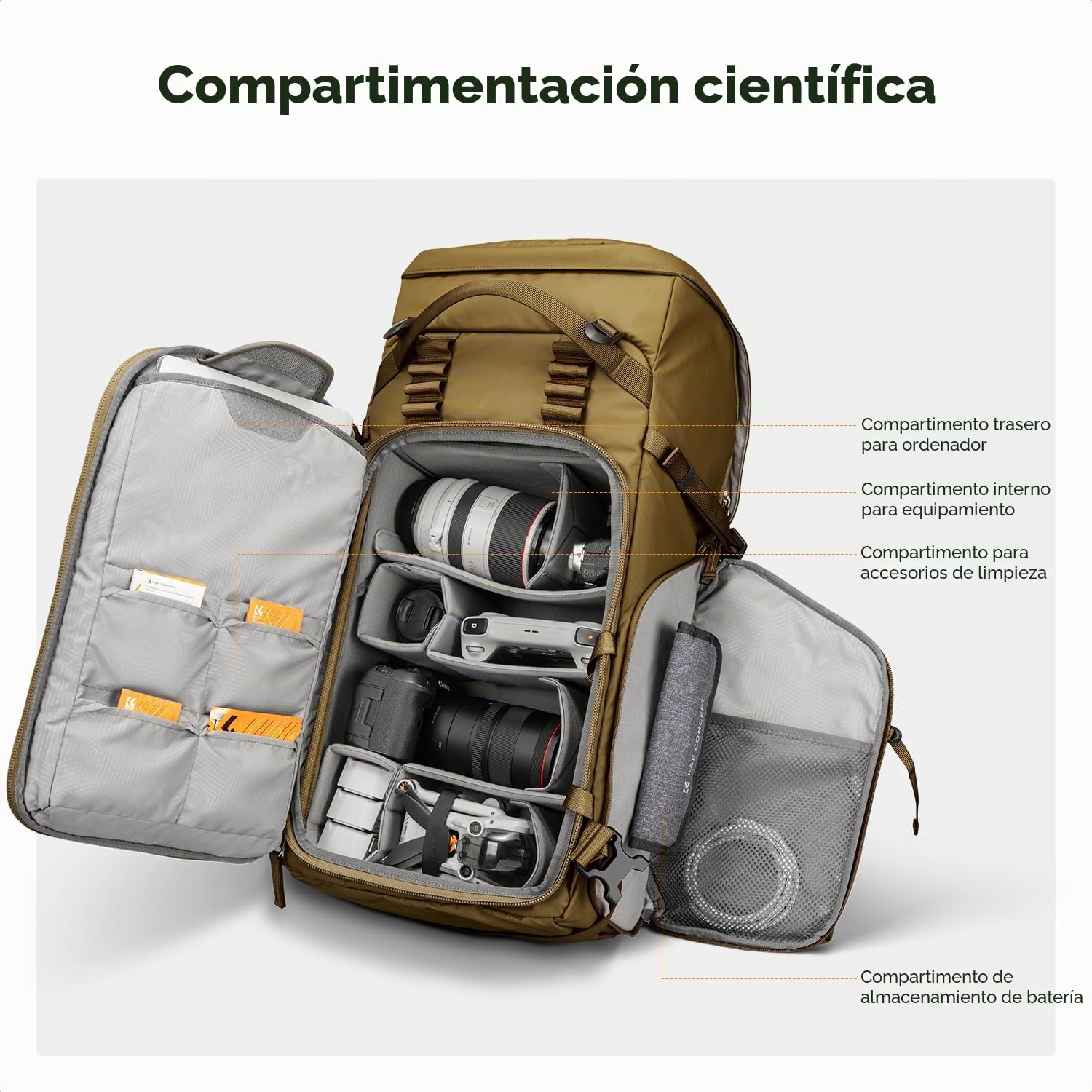 K&F Concept - Mochila para cámara Mochila fotografia gran volumen bolsa cámara funda camara, profesional camera bag con cubierta de lluvia para cámara de objetivo dron