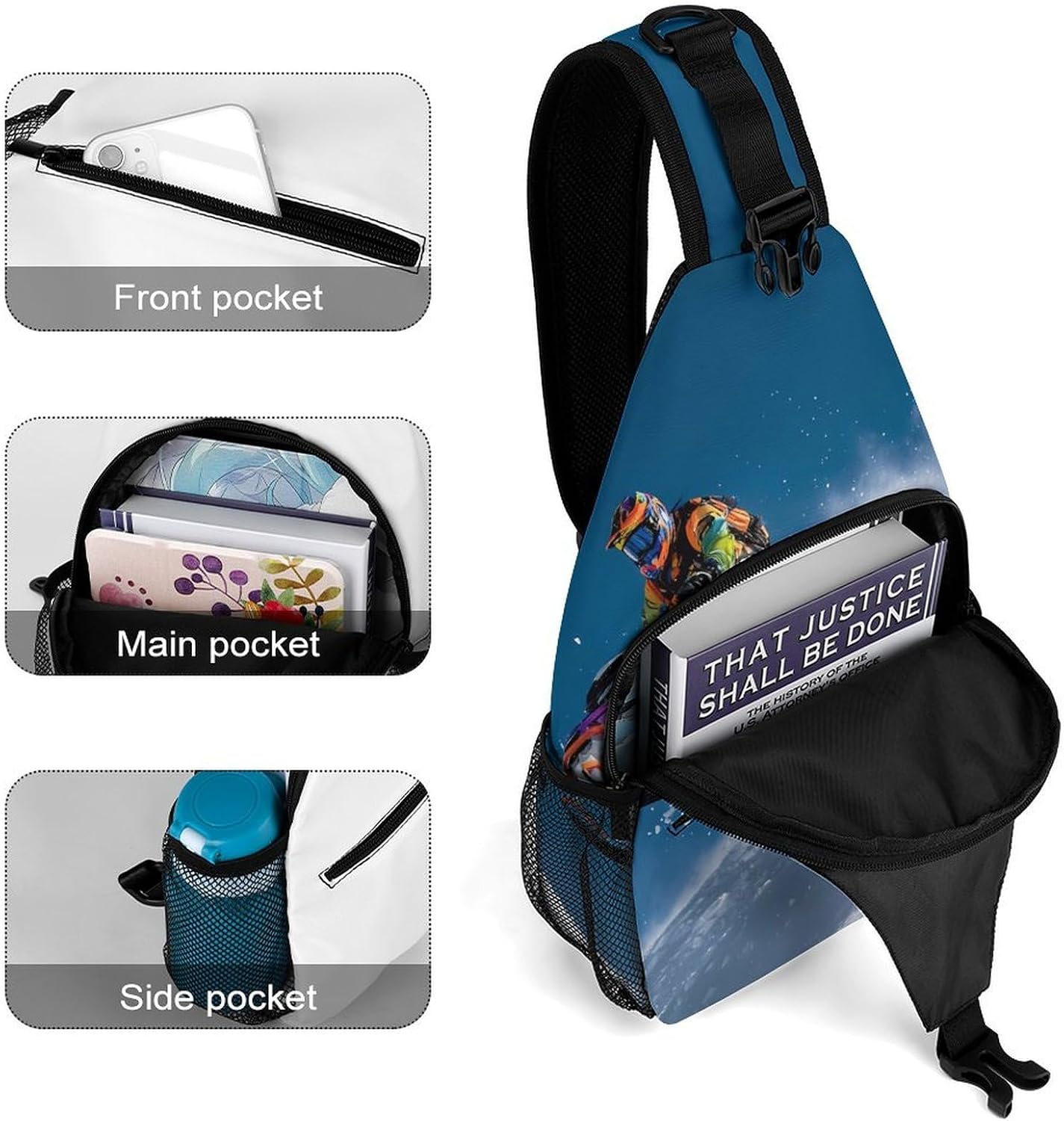 Snowmobile Player Sport Men Crossbody Sling Backpack Chest Bag | Travel Fanny Pack,Hiking Daypack,Print Shoulder Bags