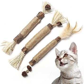 UOATEPC Cat Teething Cleaning Chew Toy Kitten Interactive Indoor Cat Catnip Toys Bunny Toys Silvervine Sticks for Aggressive Chewers, All Ages, Breeds, 3 Pcs