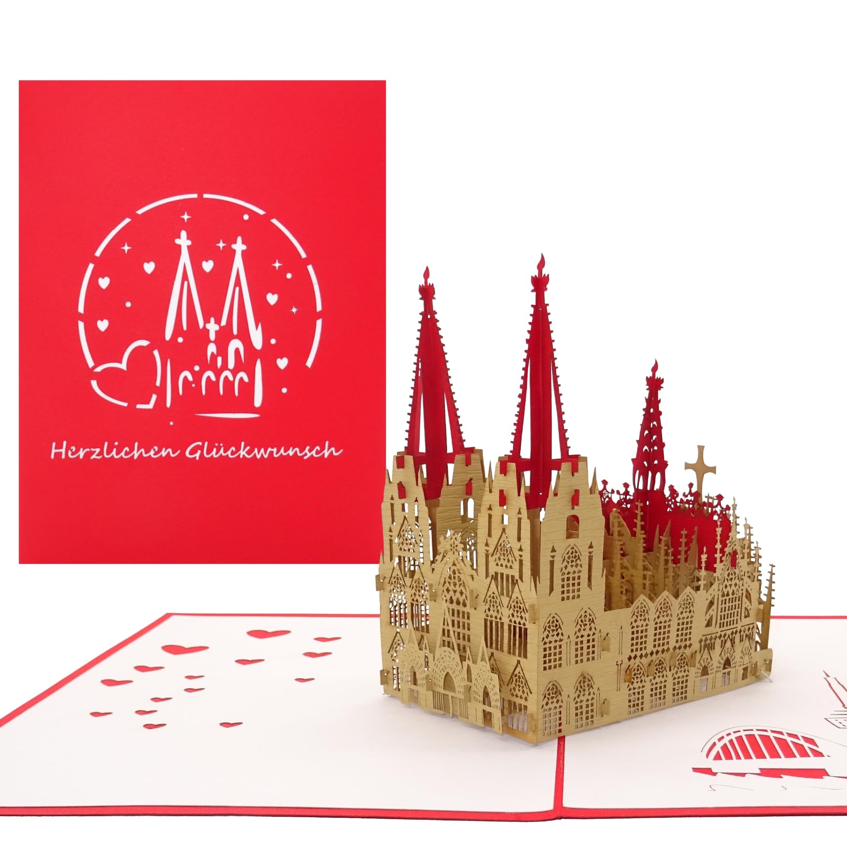 3D Pop Up Card "Cologne Cathedral - Herzlichen Glückwunsch" - Cologne Souvenir as Birthday Card, Wedding Card, Travel Voucher, Gift, Birthday Card, Souvenir & Fan Item