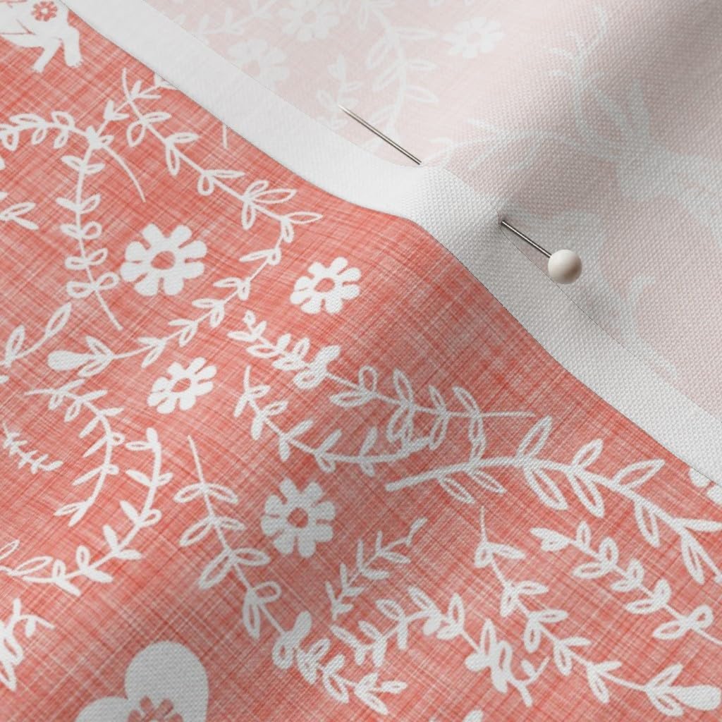 Spoonflower Fabric - Love Peach Folk Heart Bunny Swedish Floral Botanical Look Printed on Petal Signature Cotton Fabric by The Yard - Sewing Quilting Apparel Crafts Decor