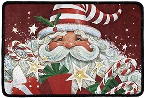 Snilety Merry Christmas Funny Doormat, Santa Claus Pattern Front Door Mat Dirt Trapper Welcome Mat Indoor Outdoor Entrance Rug Non Slip Winter Holiday Season Christmas Decor