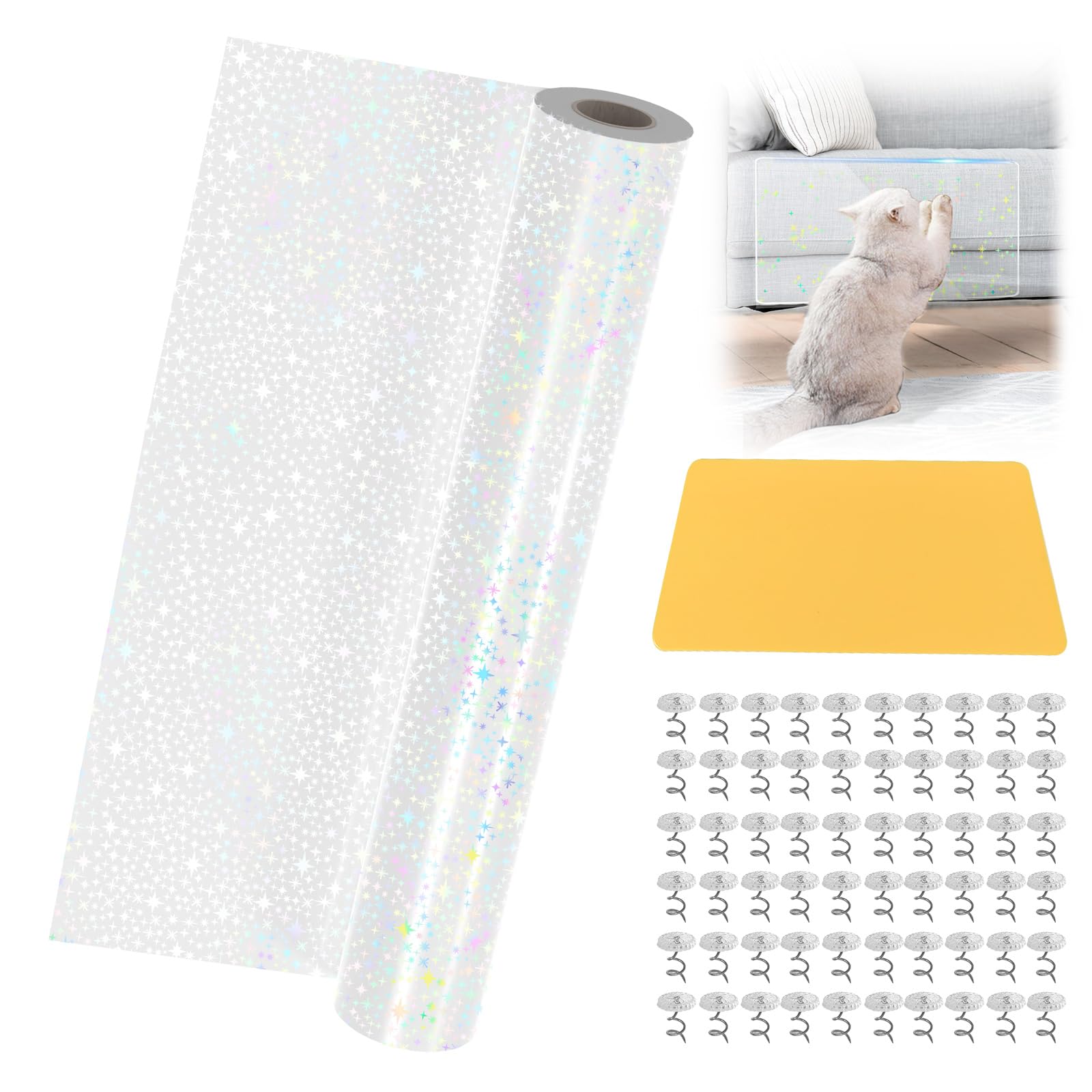 LIIGOU Cat Anti Scratch Tape 30x500cm With Star Pattern Self-Adhesive Anti Scratch Furniture Sofa Protector From Cats Dogs Anti Scratch Throw Cat Scratch Tape Deterrent For Sofa Couch Carpet Door