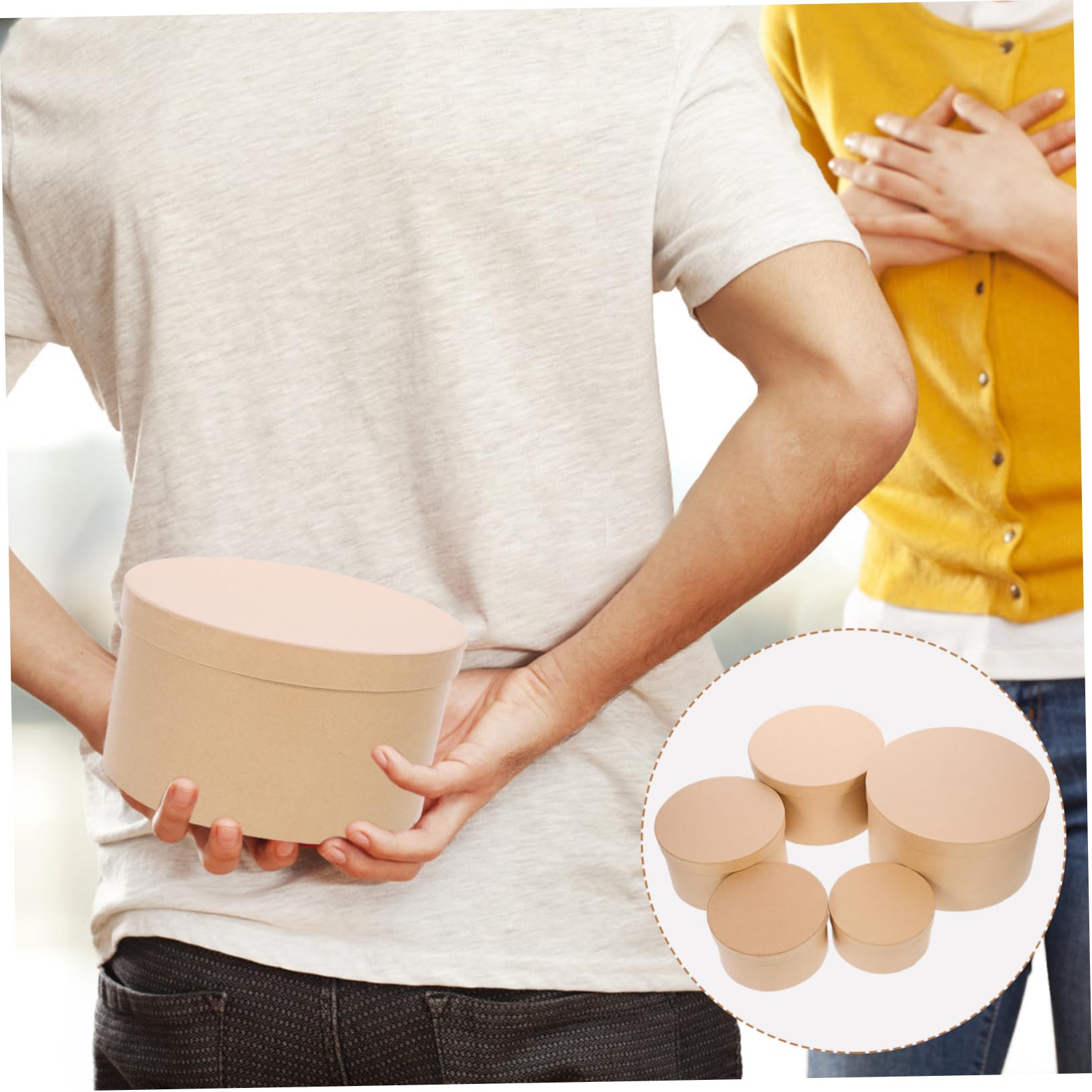 Anneome Boîte Ronde Papier Kraft pour Set de DIY Sucré Élégant Boîte à Fleurs pour et Petits Objets Décoration Festive Polyvalente