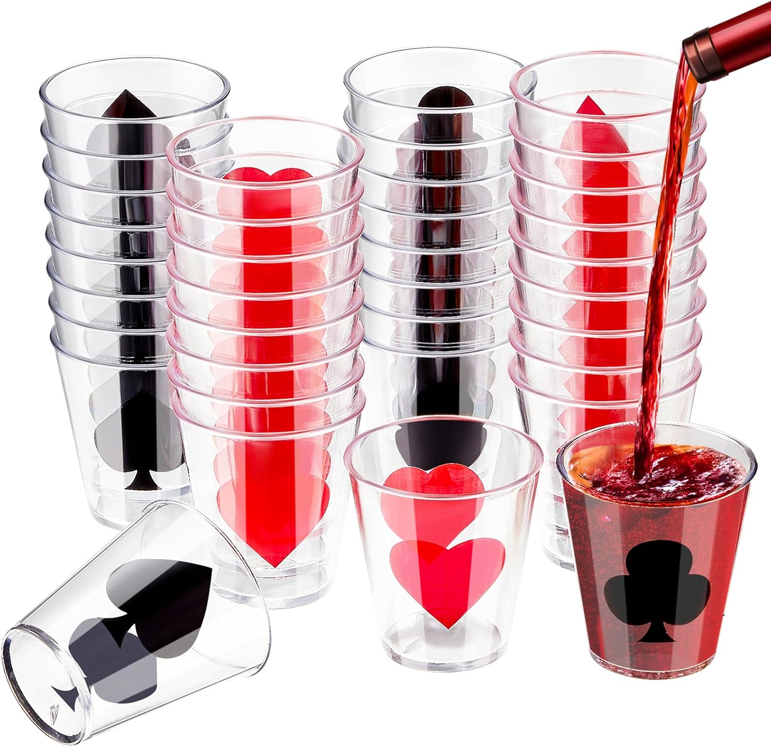 Zubebe 36 Pcs 2 oz Casino Shot Glasses Plastic Casino Cups Poker Shot Glasses for Las Vegas Themed Party Supplies Poker Night Decoration Game Favors