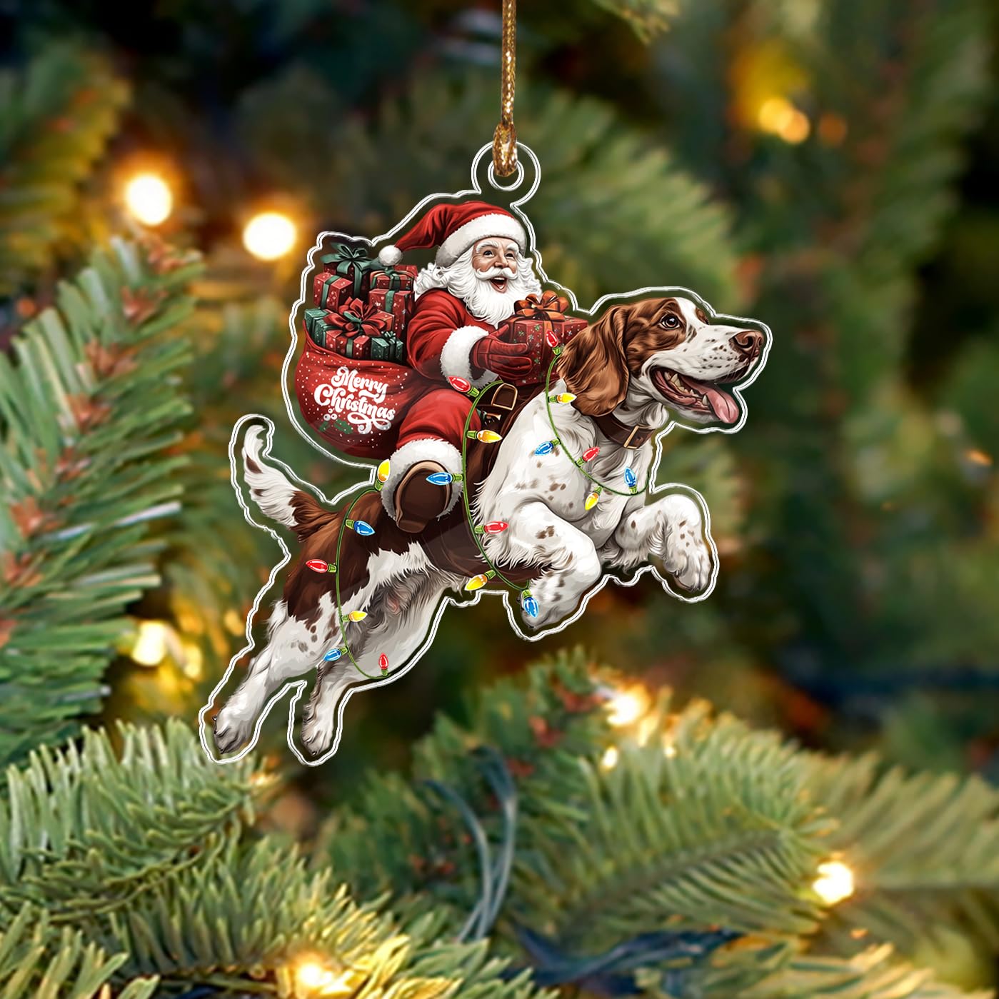 BEETHIS Funny English Setter Santa Christmas Ornament 2025 –2D Flat Acrylic Santa and Dog Car Hanging Ornament Decoration –Hilarious for Dog Lovers –Unique English Setter Xmas Decor 3.5'' — image 1