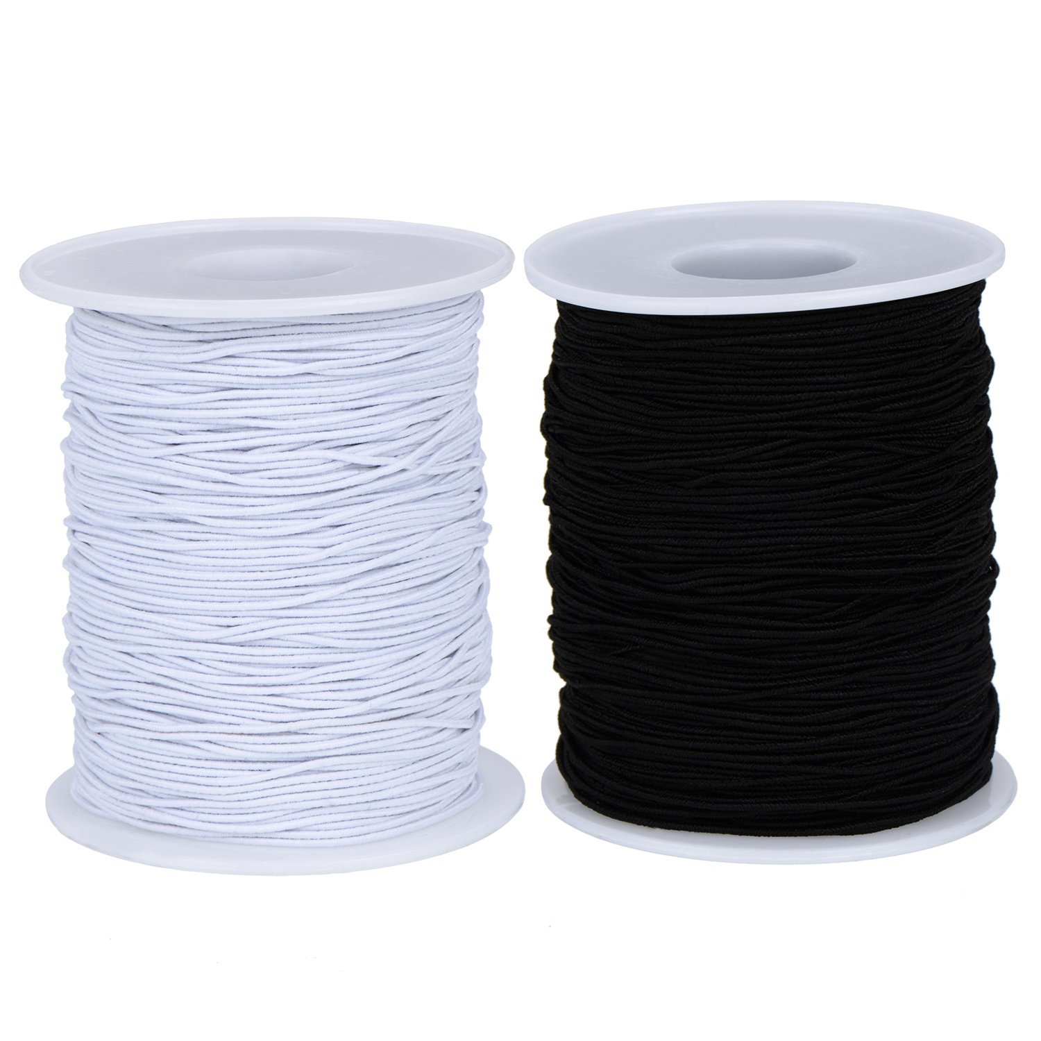 2 Roll Elastic Cord Thread Beading Threads Stretch String Fabric Crafting Cord for Jewelry Making, 0.8 mm, 100 m/Roll, White and Black