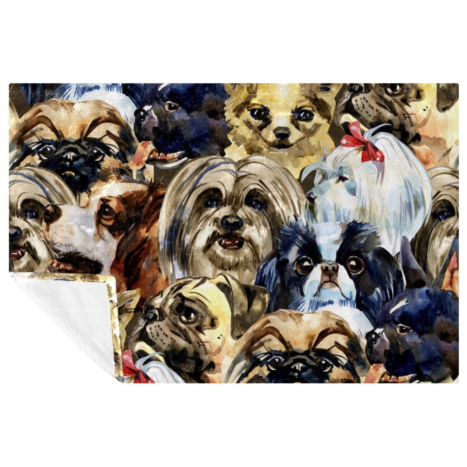 Couverture chiens sauvages 150x100 cm douce à franges pour lit et canapé