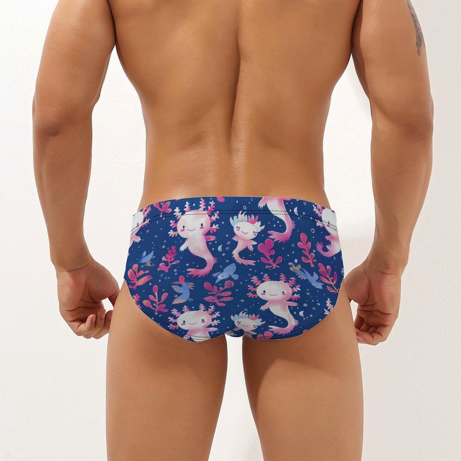 Axolotl Pattern Mens Swim Briefs Bikini Swimwear Print Beach Shorts Sexy Swimsuit M