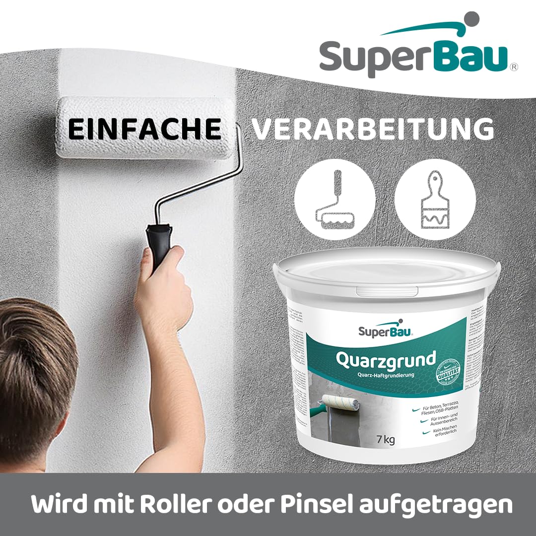 Quarzgrund (7kg ca.23m²) Weiß Haftgrund Fliese auf Fliese Grundierung für Putz Beton Holz OSB-Platten Haftgrundierung mit Quarzsand für Außen & Innen