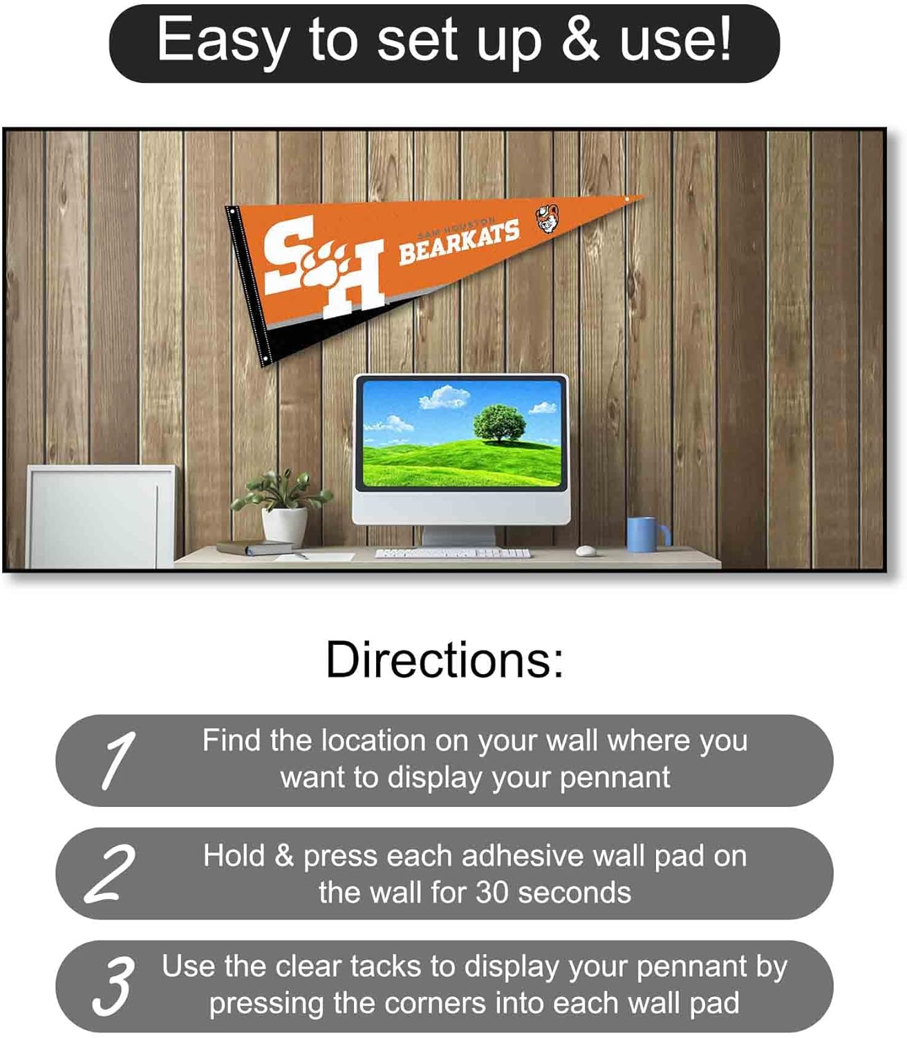 College Flags & Banners Co. Sam Houston State Bearkats Pennant Flag and Wall Tack Mount Pads - Image 4