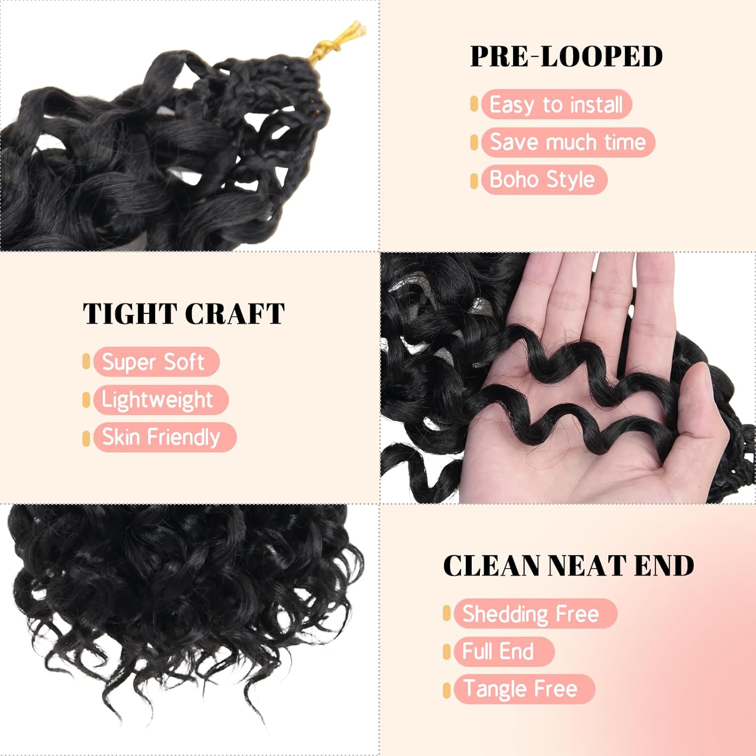 8 Packs Curly Crochet Hair for Women 18 Inch Natural Black Pre Looped Ocean Wave Crochet Hair Deep Water Wave Twist Crochet Braids Synthetic Braiding Hair Extensions（18 Inch,1B）