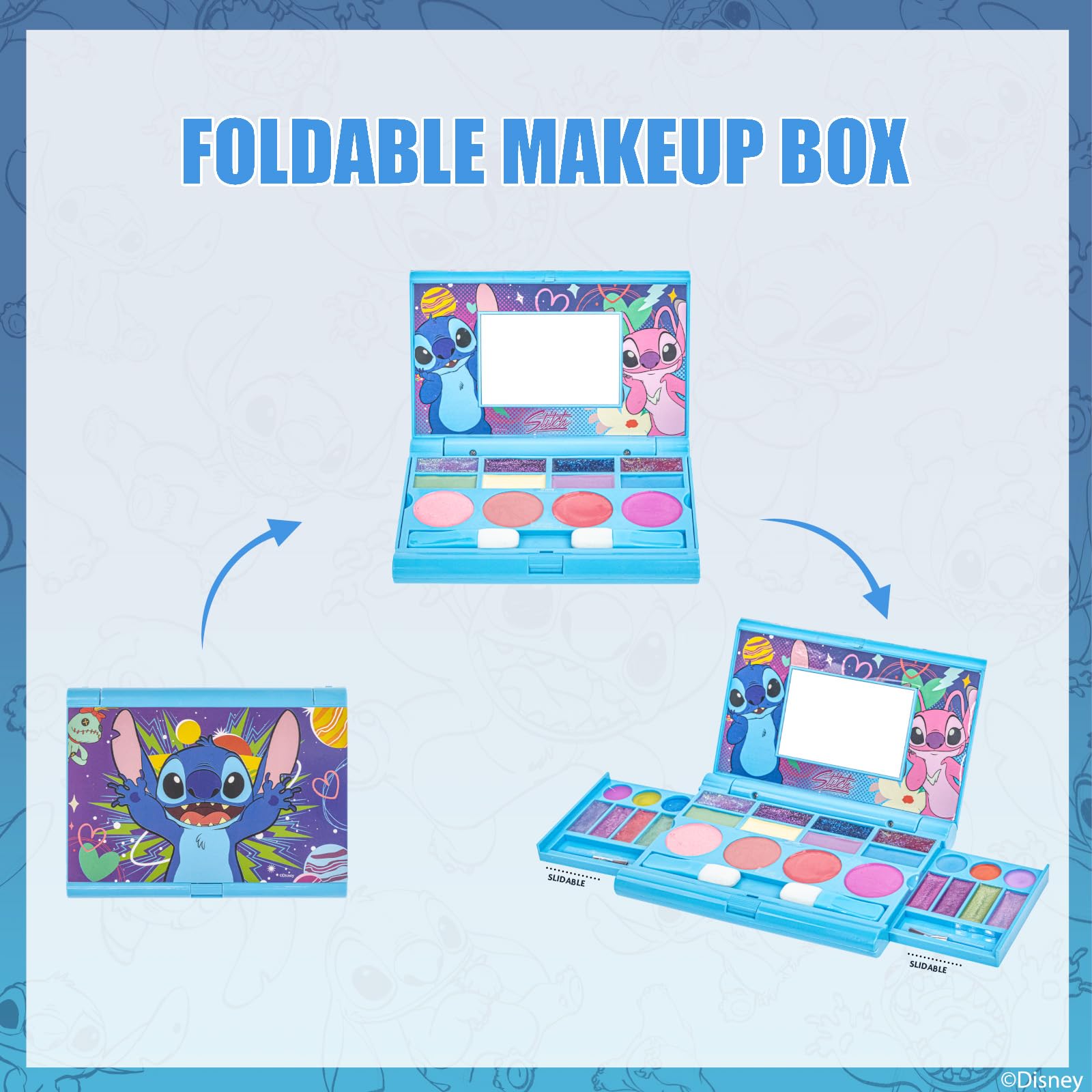 Stitch Coffret Maquillage Gloss, Ombres, Blush & Pinceaux Portable