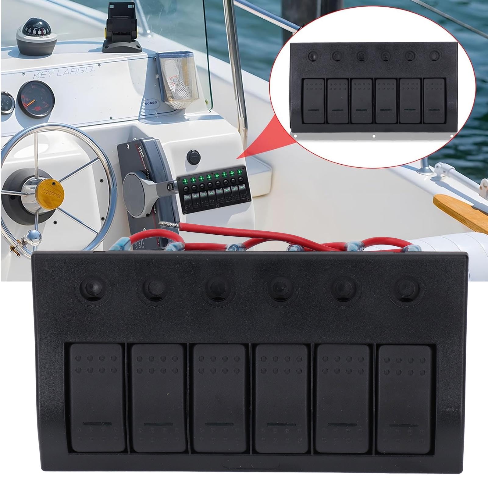 Natudeco 12V 24V LED Rocker Switch Panel 3 X 10A 3 X 15A 6 Gang Switch Panel Rocker Switch Control Panel with Overload Protector for Boat Yacht RV Bus