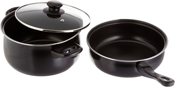 Gibson Home Back to Basics Nonstick Carbon Steel Cookware Set. 7-Piece, Black