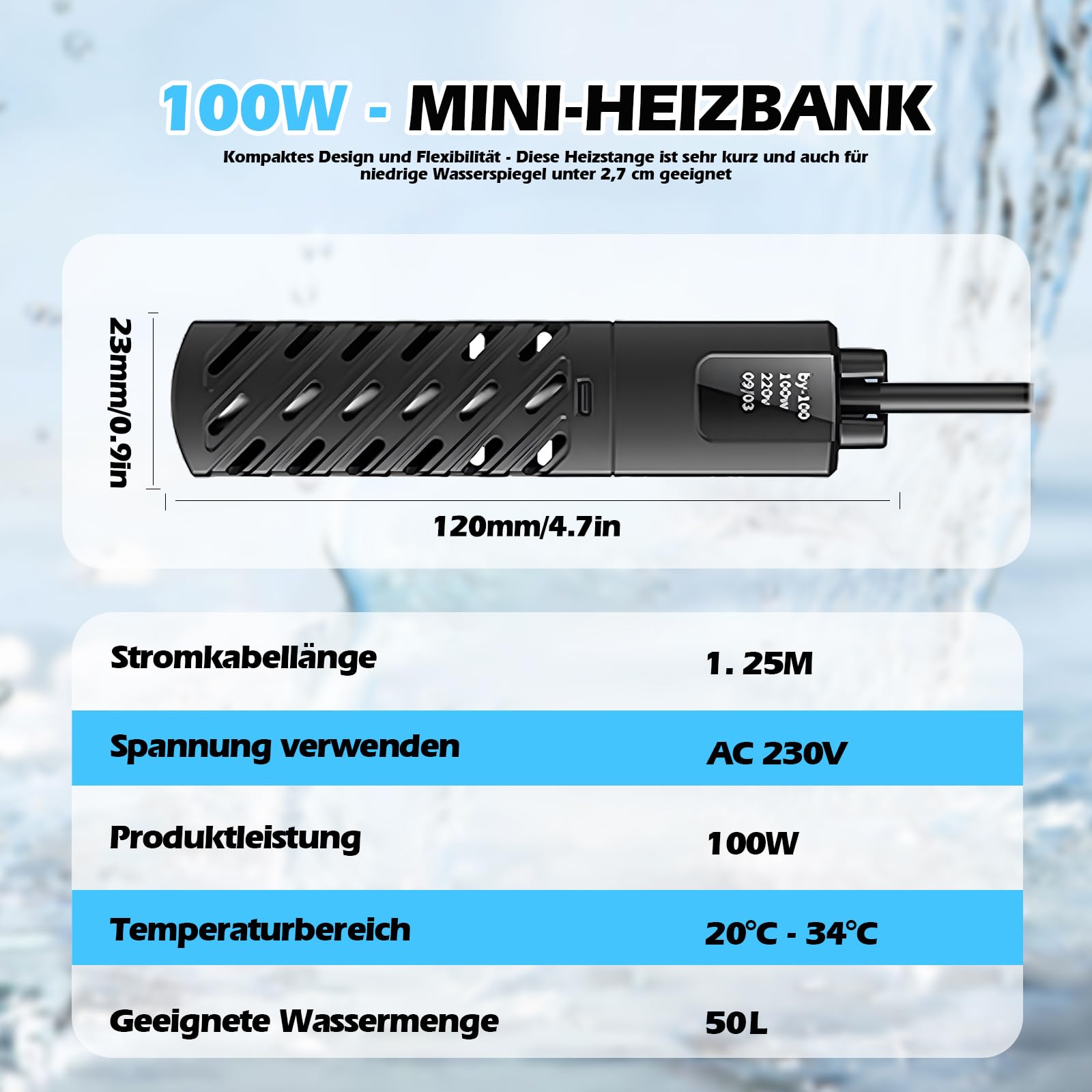 HOSPAOP Grzałka akwariowa 100 W – podgrzewacz akwariowy z termostatem i zabezpieczeniem przed przegrzaniem, podgrzewacz zanurzeniowy do wody słodkiej i słonej