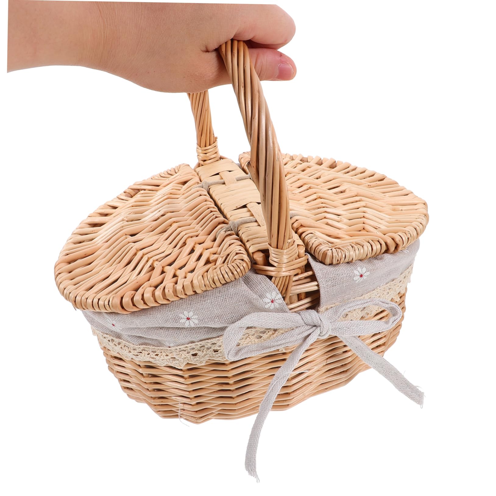 Levemolo Picnic Basket Table 26x18x15cm Woven Storage Handwoven Lid Versatile for Occasion