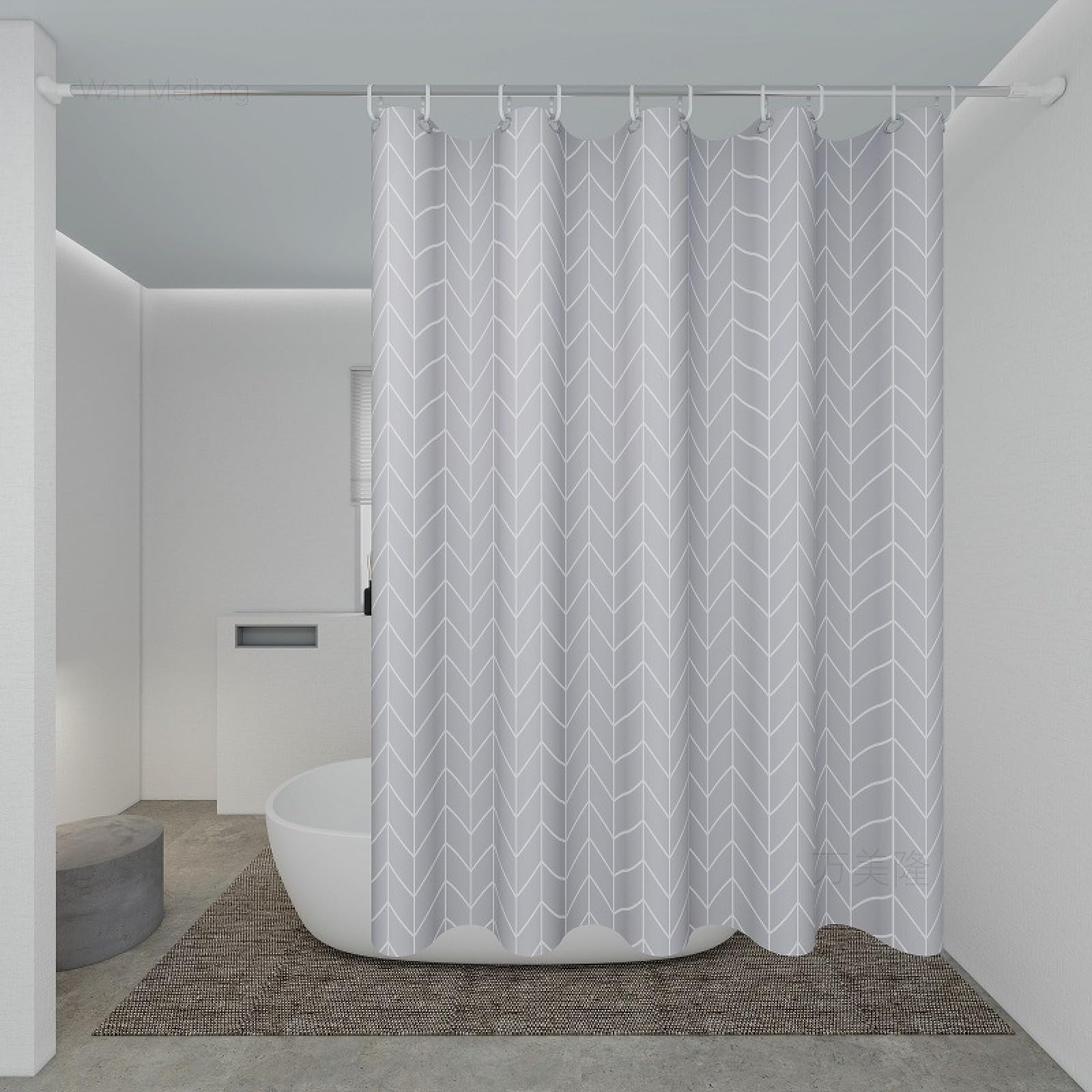 Rideau de douche haut de gamme 200x240 textile imperméable au design de lignes grises