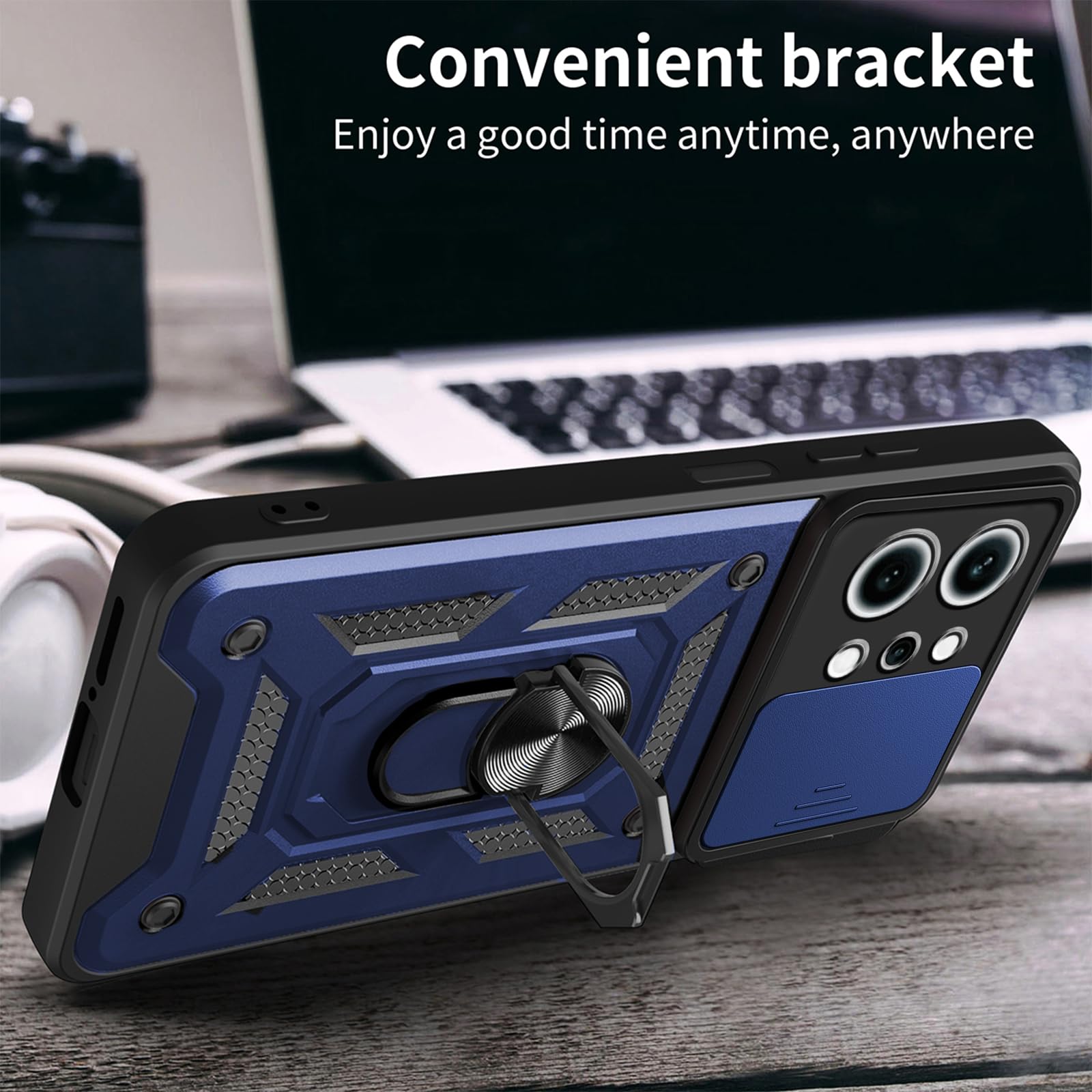 MEMELOKA Cover Per Oppo Reno 15 5G – Custodia Militare Con Vetro Temperato, Supporto Rotante E Copri Fotocamera Scorrevole, Nero