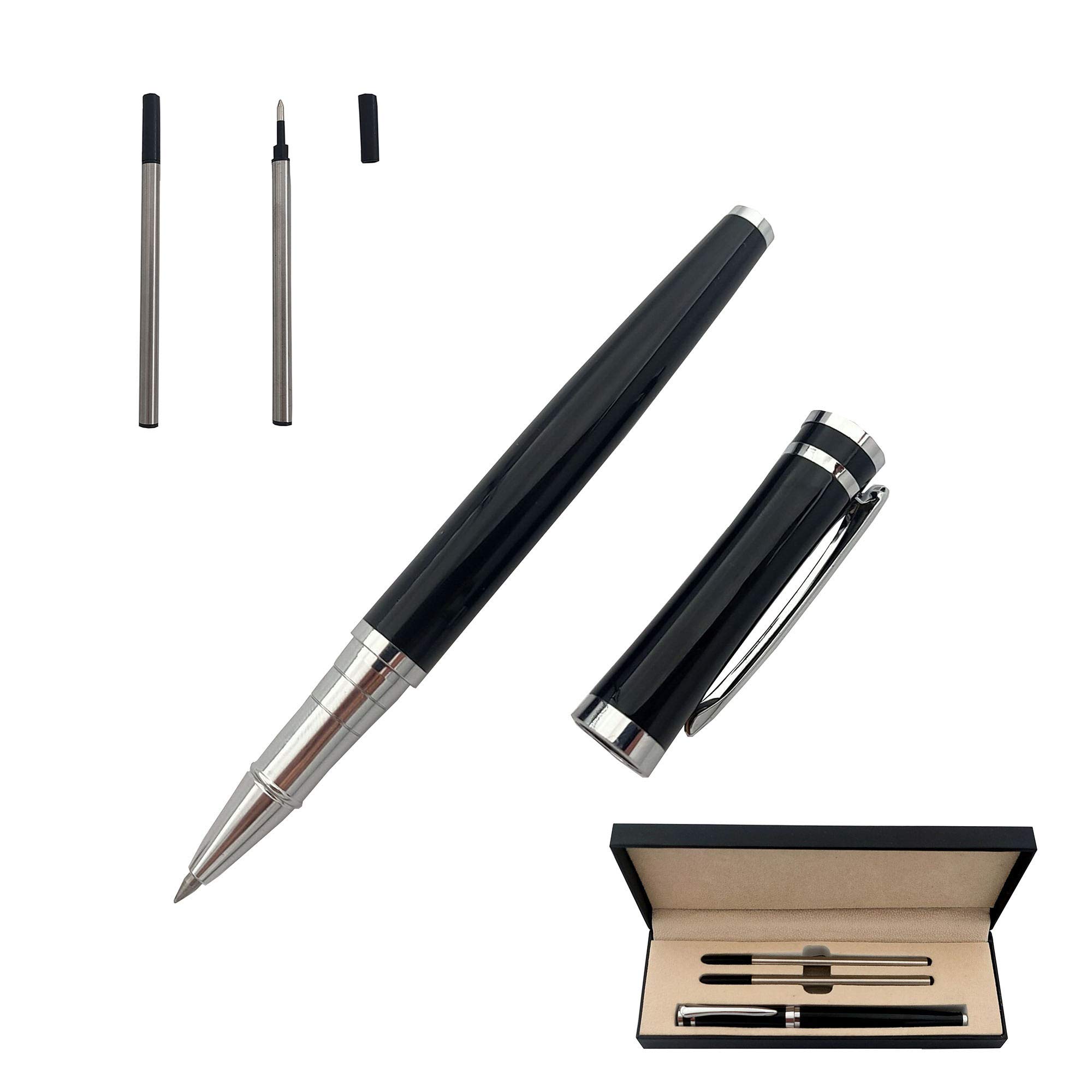 AccodFashion Ballpoint Pen Student Gel Pen Metal Ballpoint Pen Signature Pen with Two Replaceable Refills Nice Gift for Family and Friend-Gift Box (Black)