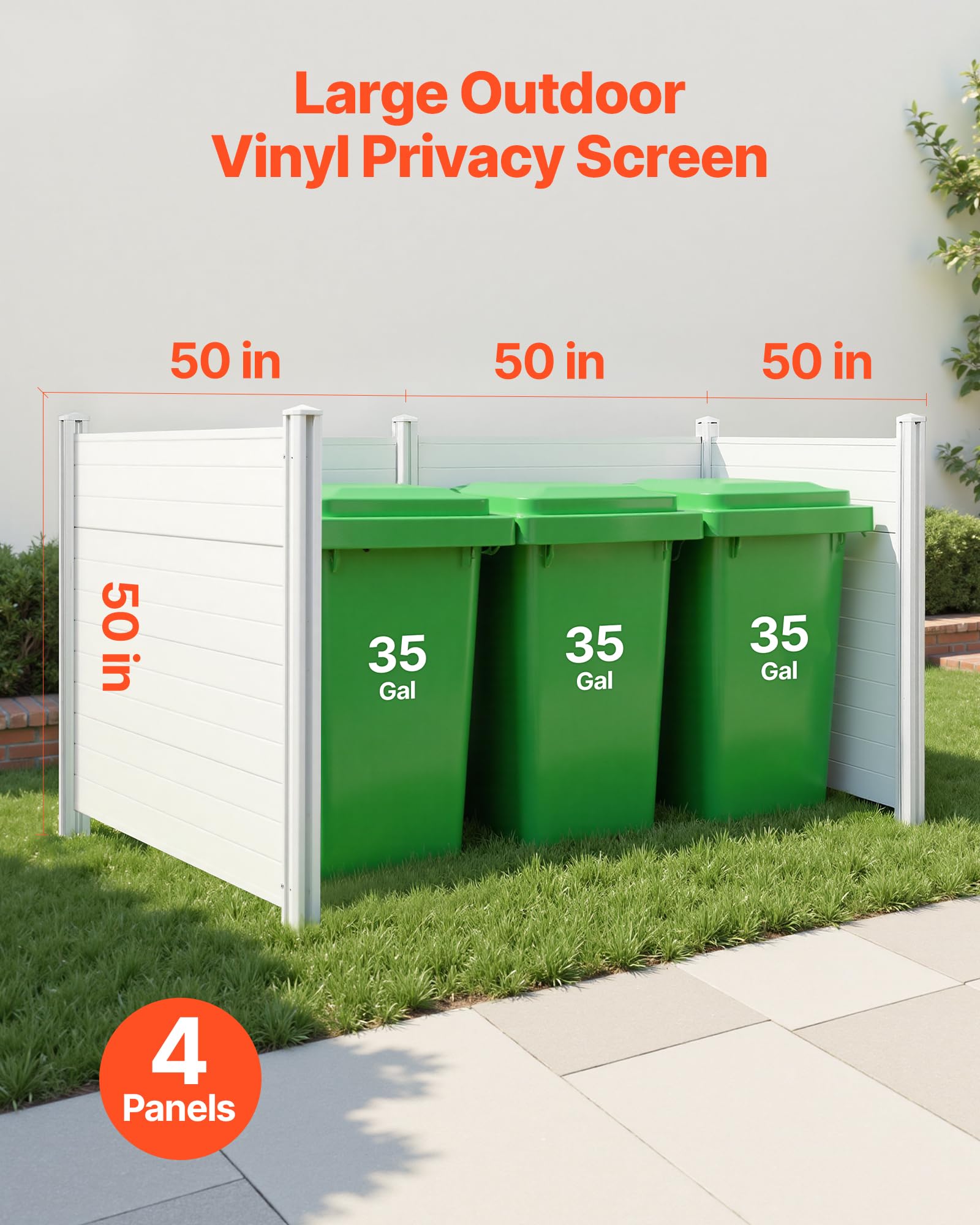 VEVOR Panel de Protección Exterior 127x127 cm Kit de Valla de Jardín Horizontal 4 Paneles de Privacidad con Estacas de Metal, Accesorios para Suelos Blandos, Aire Acondicionado Oculto, Botes de Basura