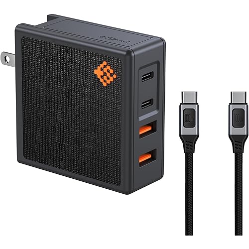 𝐒𝐥𝐢𝐦𝐐 GAN USB C Charger: 100W,96W,87W,85W,67W AC Adapter - 4 Port Fast Compact PD Wall Block - Type-C High Speed Charging Station - Travel Adapter for MacBook,Surface,Lenovo(+ 100W USB-C Cable)
