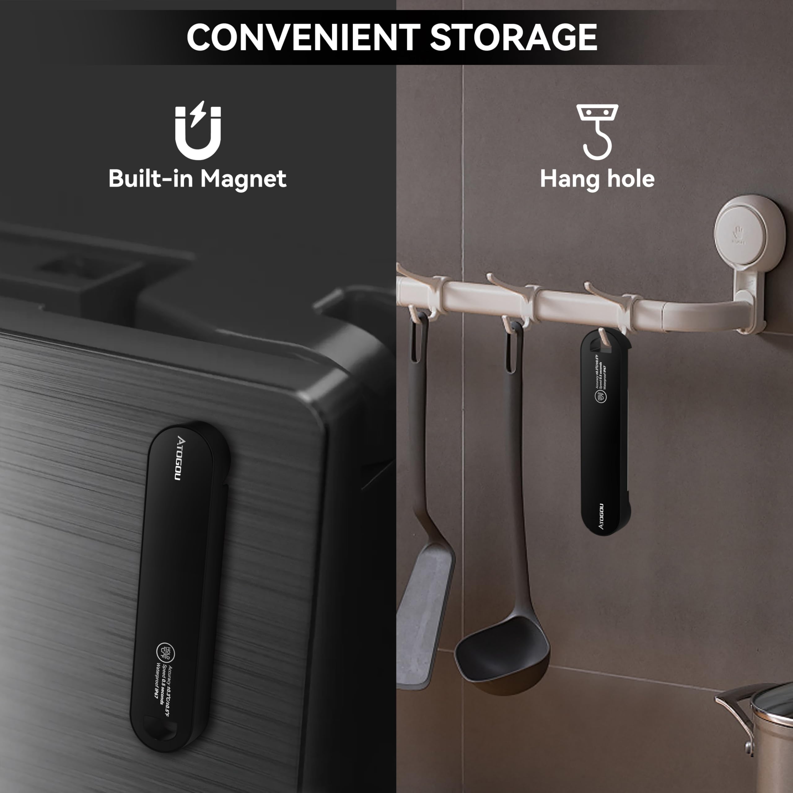 Atogou El último termómetro termopar para alimentos. Más rápido: <1 segundo tiempo de respuesta. Más preciso: ± 0.-15.0 °C (0.3°C), IPX7 impermeable, para carne/caramelos/parrilla/barbacoa, etc. TH-22