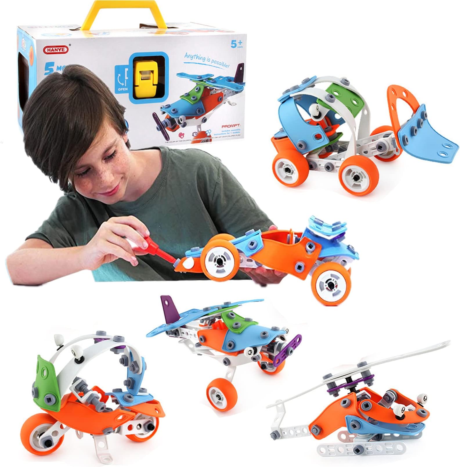 AM ANNA STEM Toys for 6-8 Year Old Boys, 132 PCS 5 in 1 Building Toys for Boys Age 8-12,DIY Building Models Educational Toy,Creative Construction Engineering for Kids Creative STEM Toy Gift