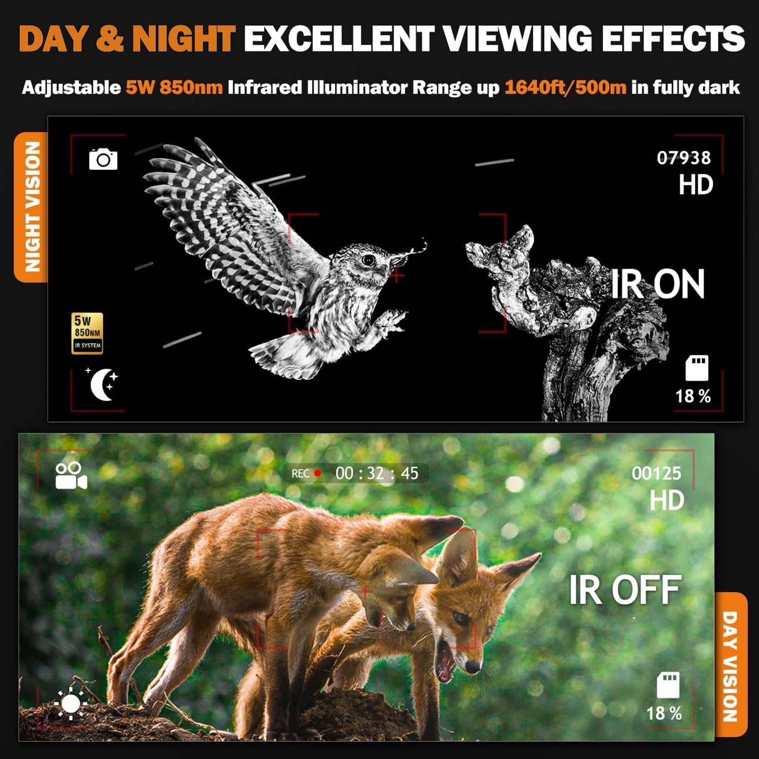 Nachtsichtgerät, 20X Optischer & 4X Digitales Zoom 1640ft Erkennungsweite Wasserdichtes Hochempfindlicher CMOS-Sensor 850nm Infrarot-Nachtsichtbrille für Erwachsene, Jagd Camping Überwachung
