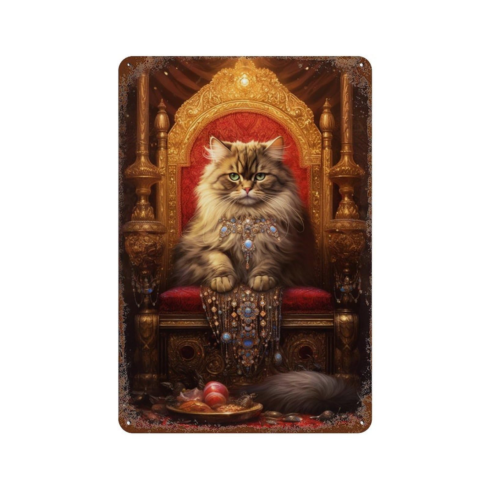Rustic Tin Plaque with Royal Persian Cat Throne-4 Design 11.8"x7.9", for Cafe, Home Bar And Lounge Decor, Novelty Wall Decor