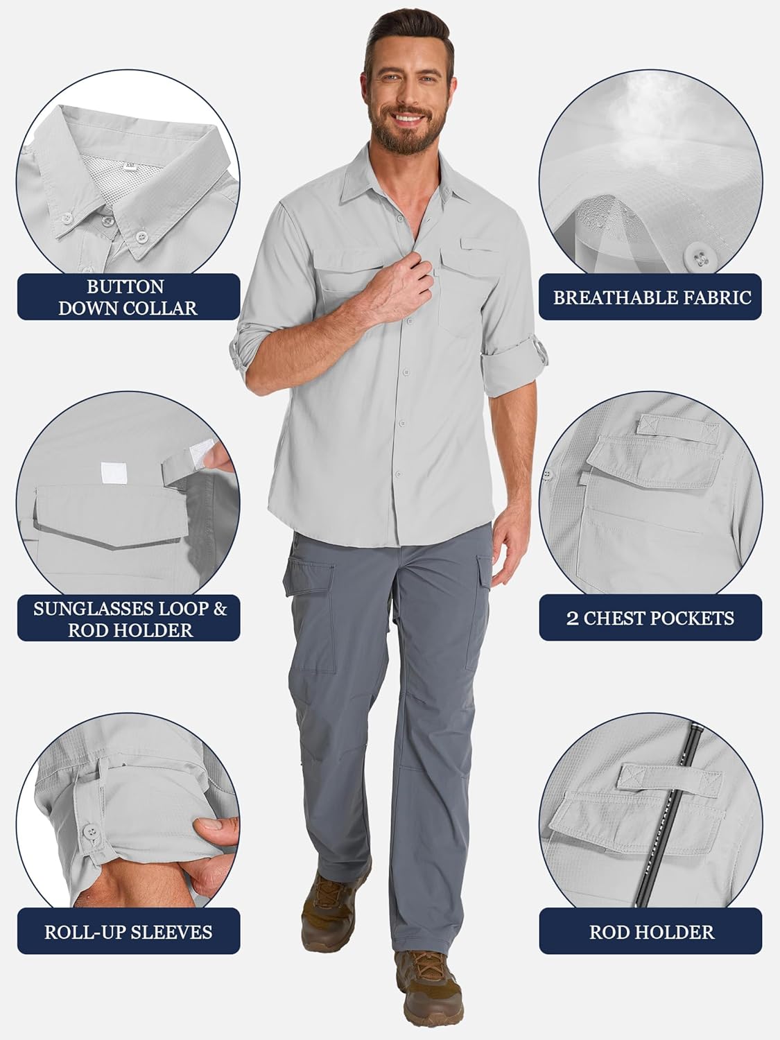 Mens Long Sleeve Sun Protection Shirts UPF 50+ UV Quick Dry Cooling Fishing Shirts for Safari Hiking Travel Camping - Image 4