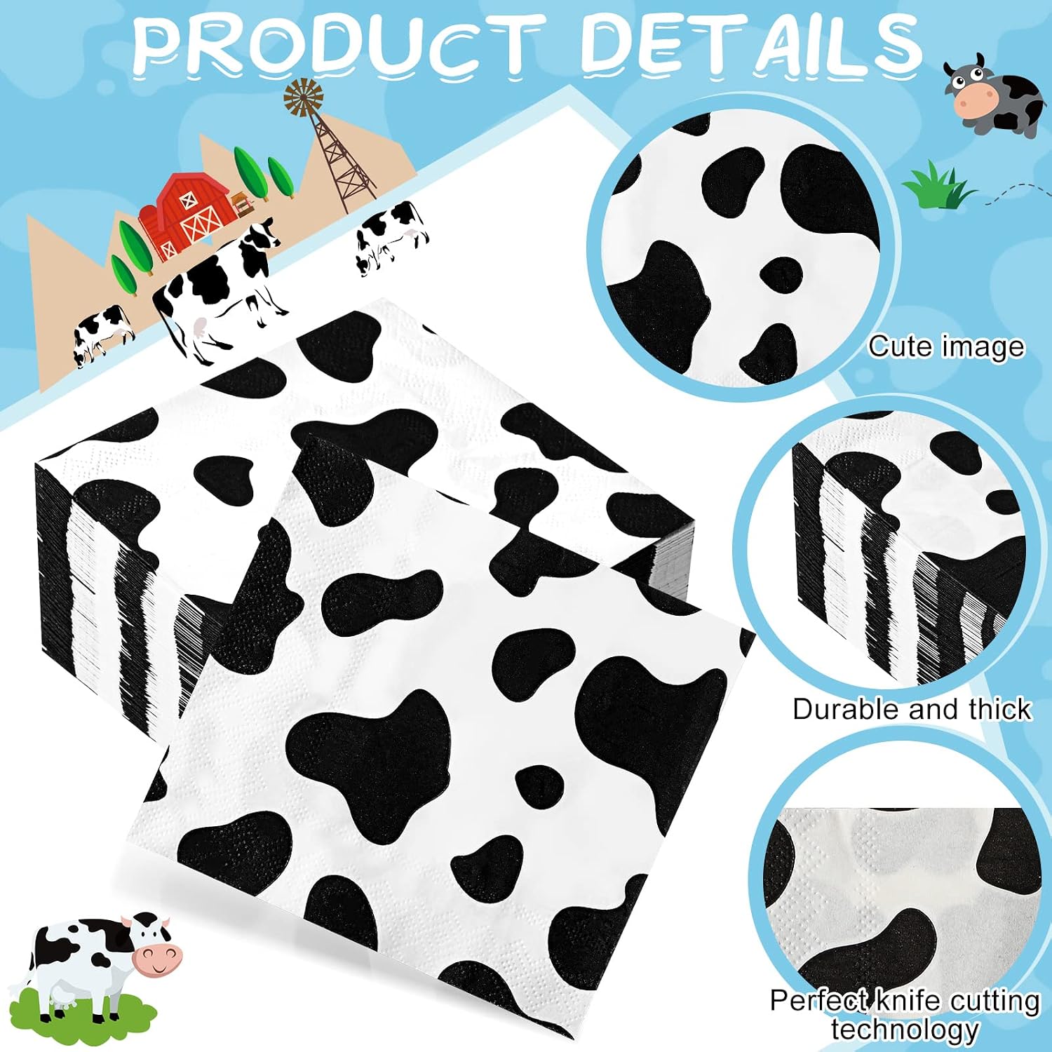 Chengu 100 Pack Cow Print Napkins Cows Print Party Supplies, Cow Style image 3