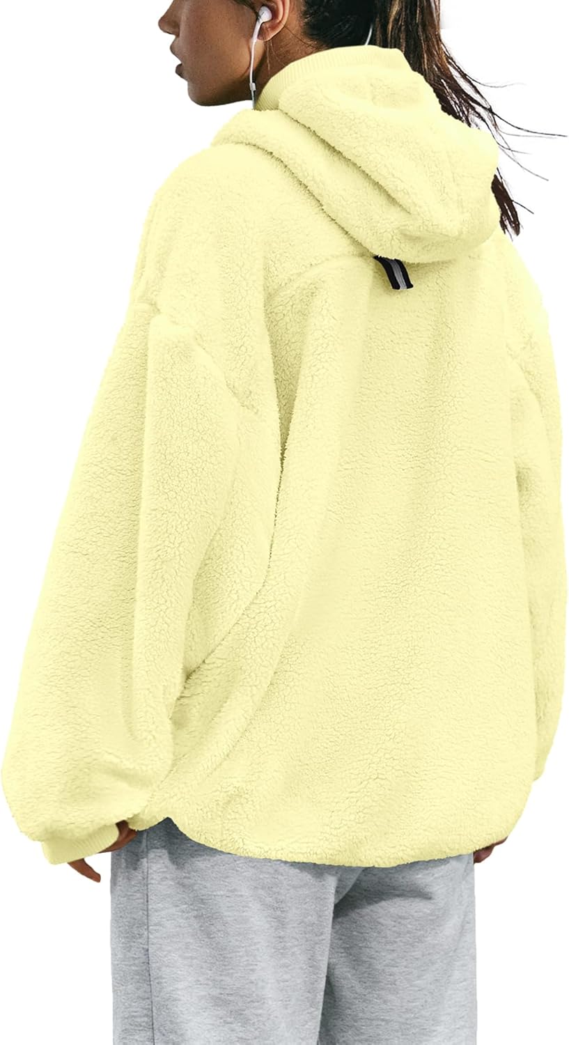 Yanekop Womens Sherpa Pullover Hoodies Fuzzy Fleece Jacket Oversized Mock Neck Sweater Warm Winter Coat with Pockets - Image 5