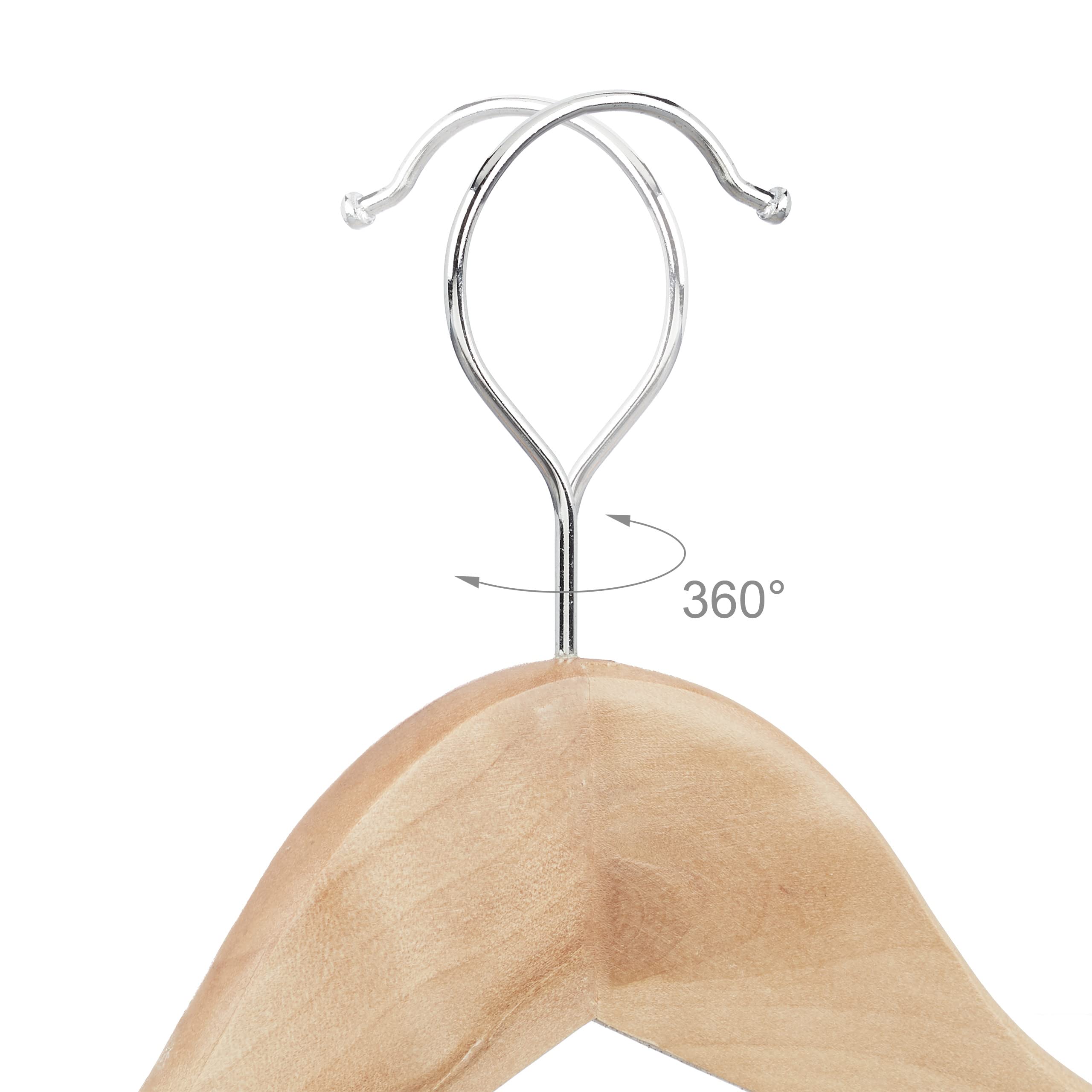 Relaxdays Pack de Perchas, Perchas de Madera para el Armario, Gancho Giratorio, HxL: 22,5x44,5 cm, Natural, Pack de 48
