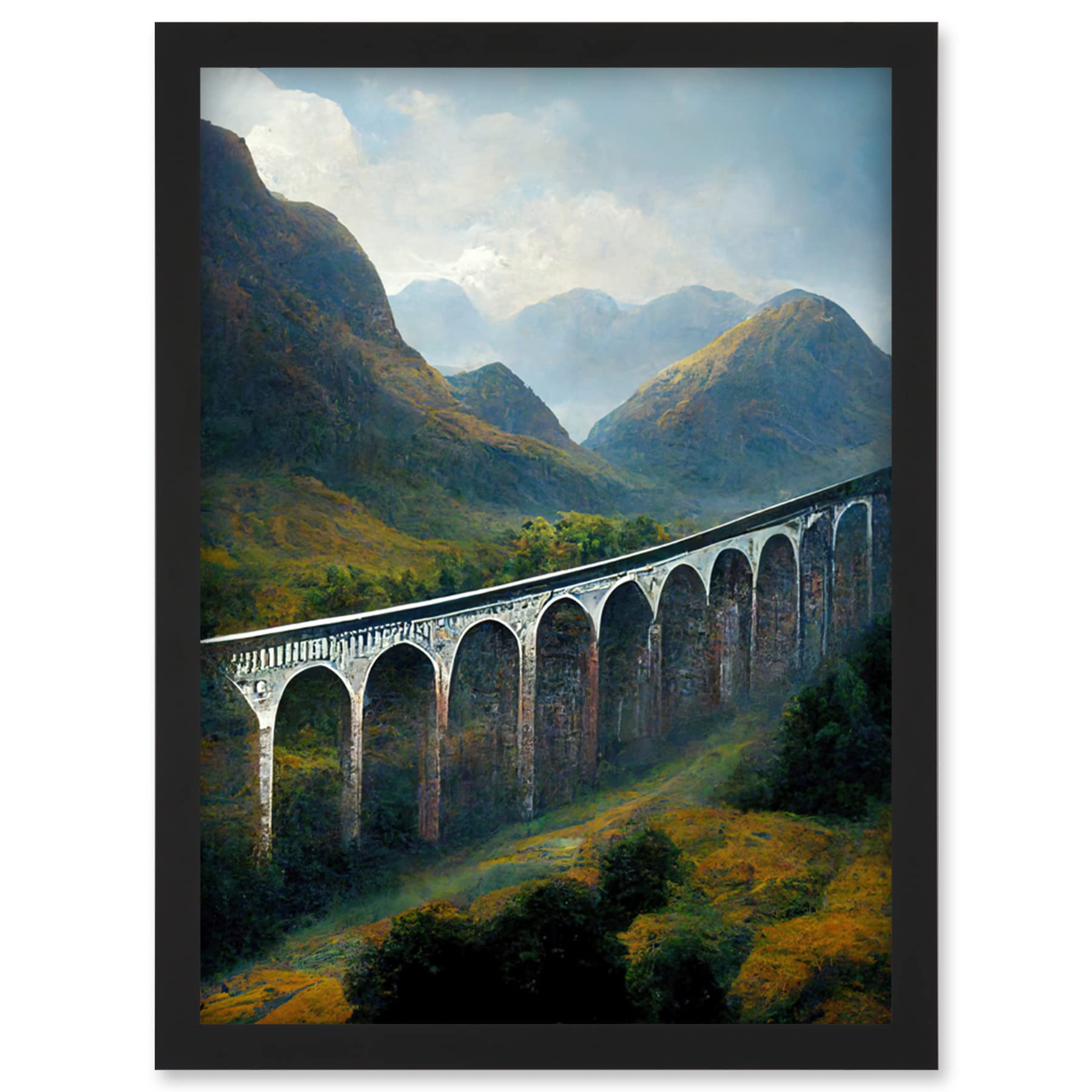 Doppelganger33 LTD Glenfinnan Viaduct Scotland Train Journey Artwork Framed Wall Art Print A4
