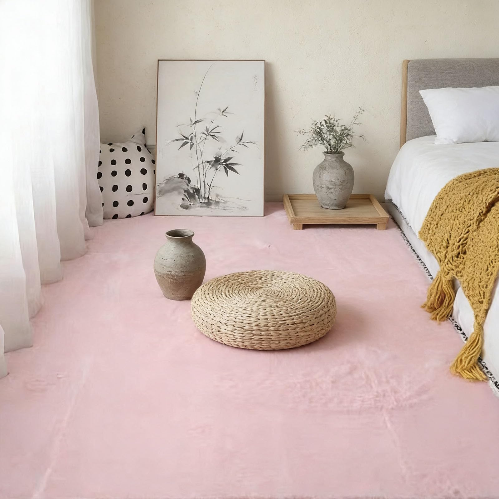Tapis de salon rose clair poil ras 120x390 cm monochrome moderne