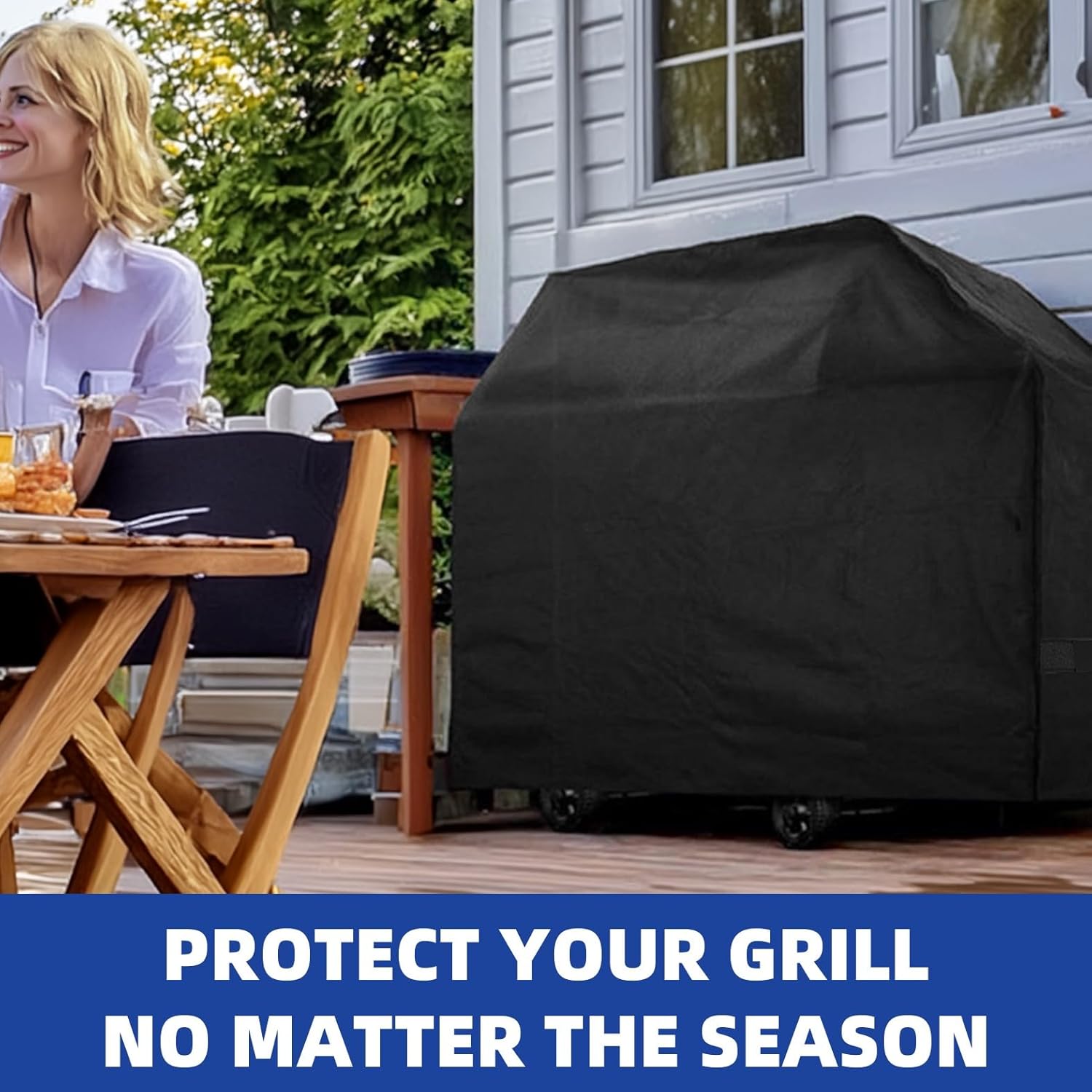 BBQ Gas Grill Cover for Outdoor, Anti-UV, Rip-Proof, 600D Oxford Fade Resistant Material, Barbecue Cover with Hook and Loop Straps & Adjustable Hem Drawstring-10 Size Options(72”x26”x51) - Image 7