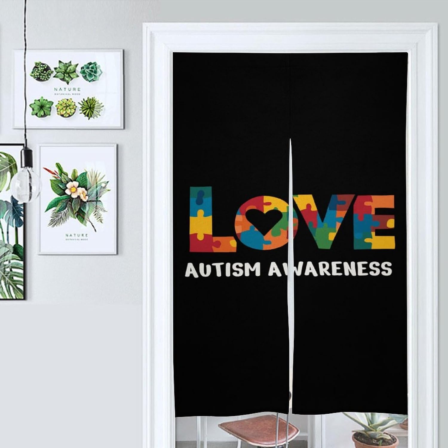 Love Autism Awareness Doorway Curtain Insulated Room Divider Drapes | white linen,privacy curtains